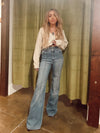 Double Button High Rise Flare Jeans