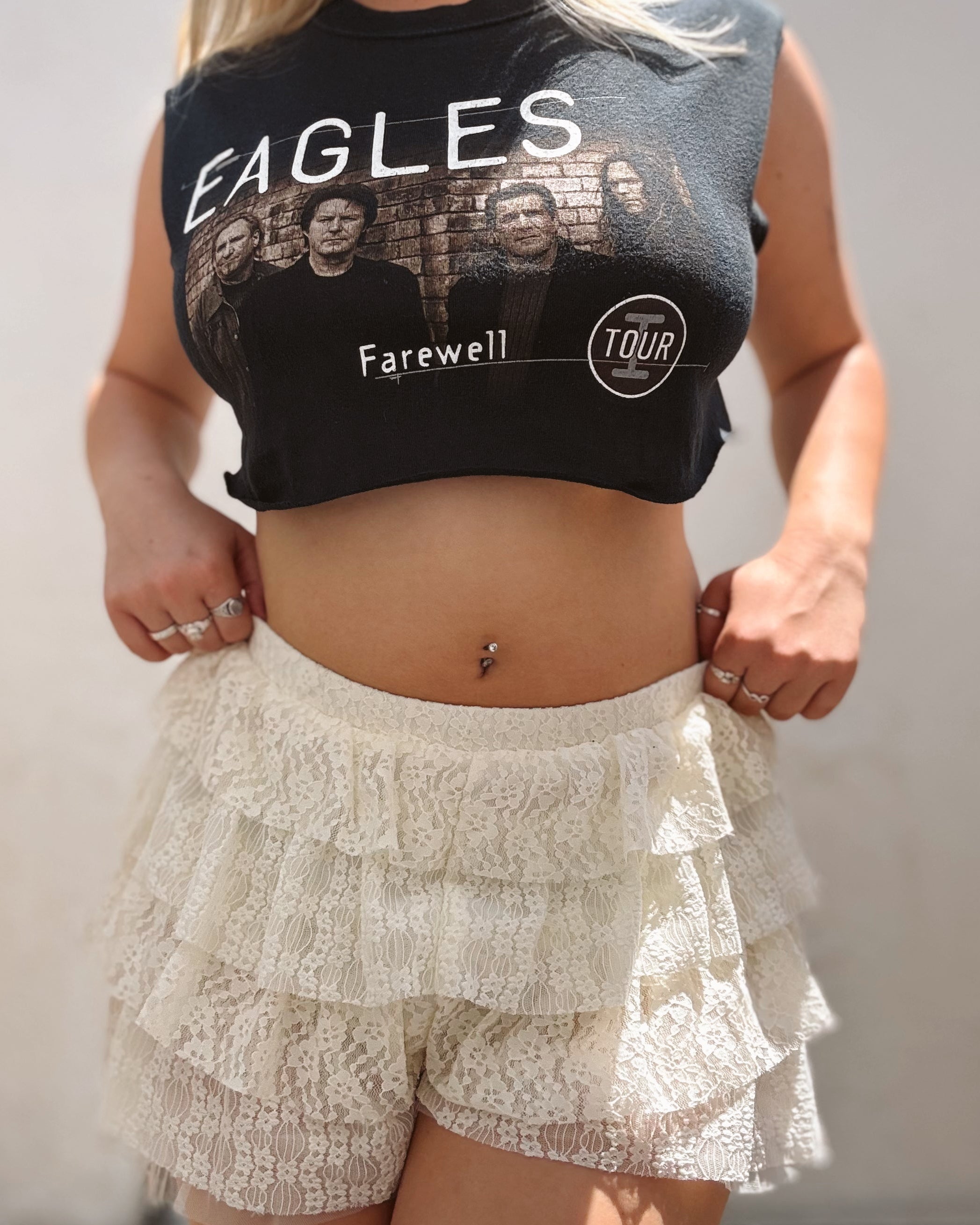 Sheer Lace Tiered Skort - Cream - Burnout