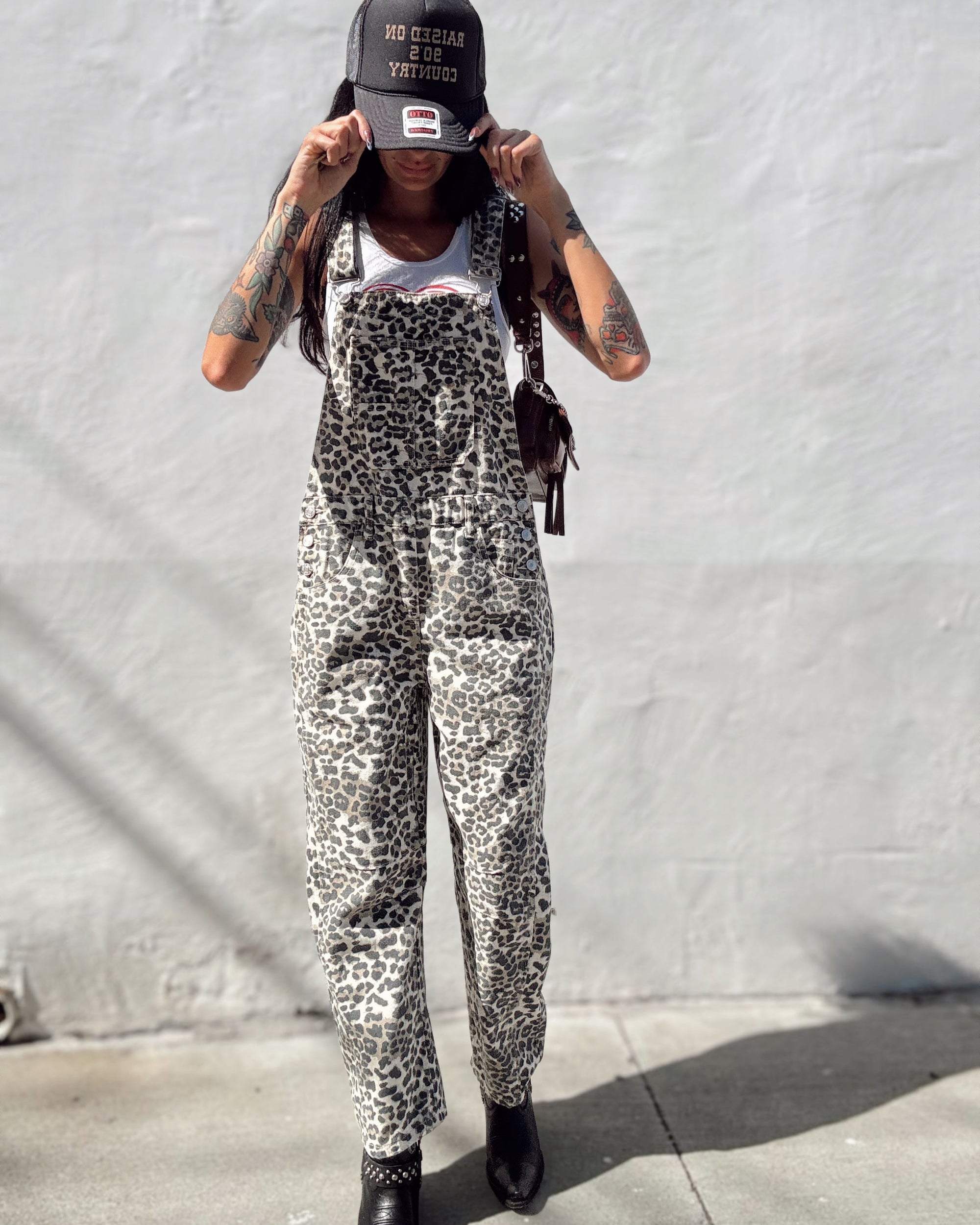 Denim Overalls - Leopard