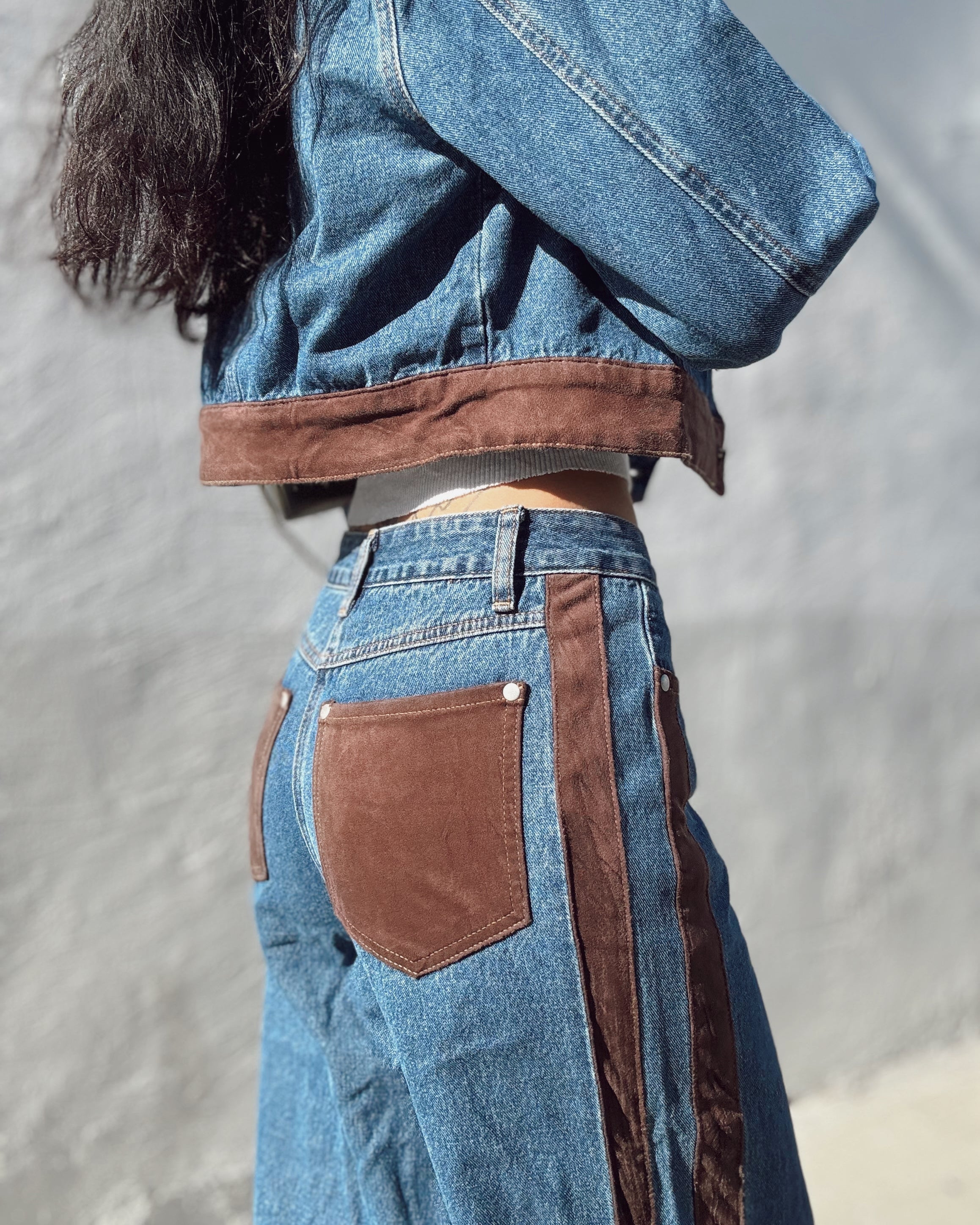 Suede Detail Straight Leg Jeans
