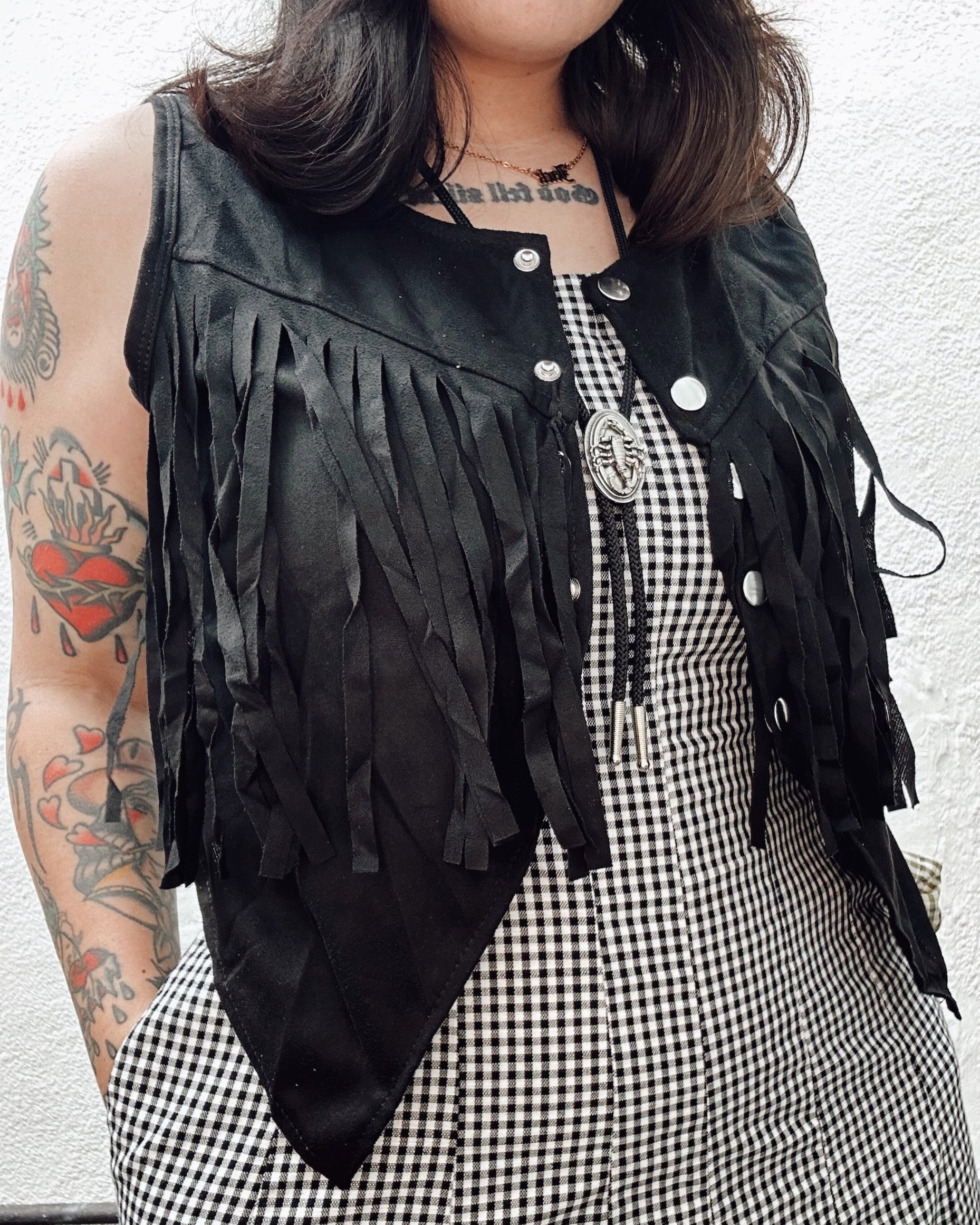 Fringe Vest - Black - Burnout