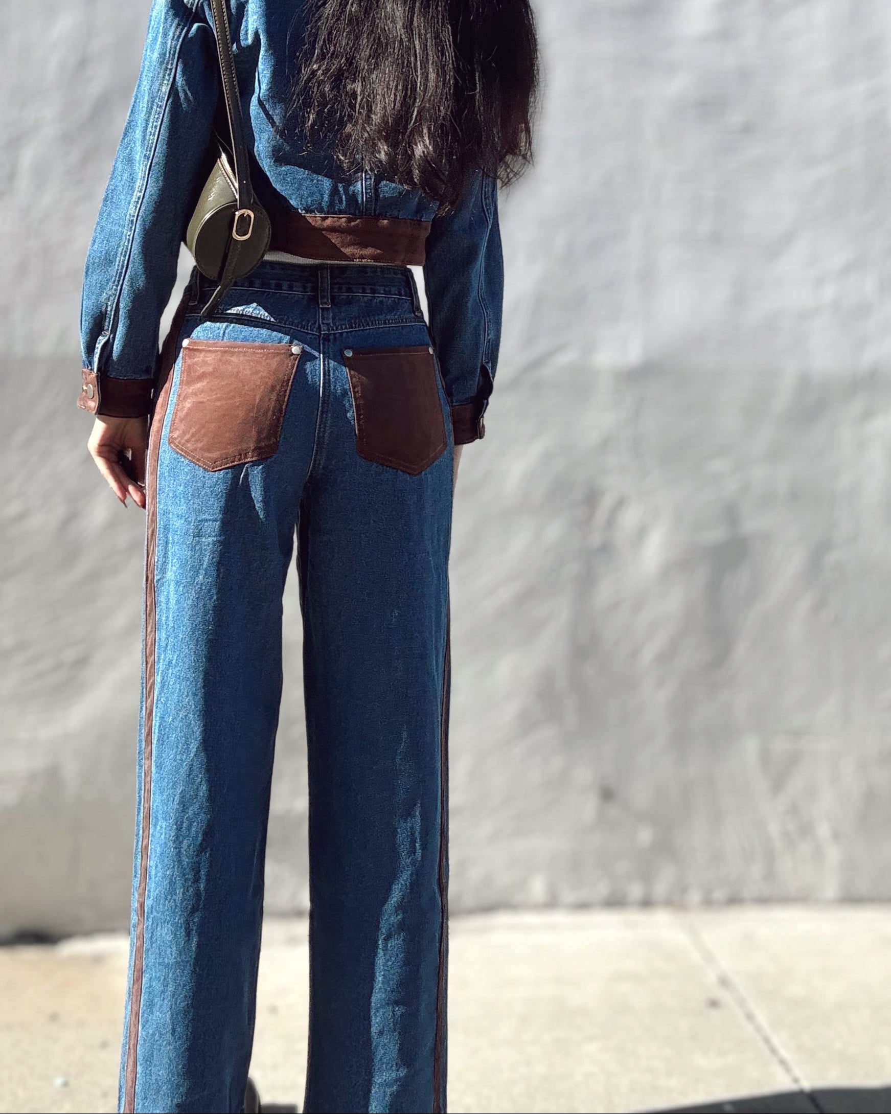 Suede Detail Straight Leg Jeans