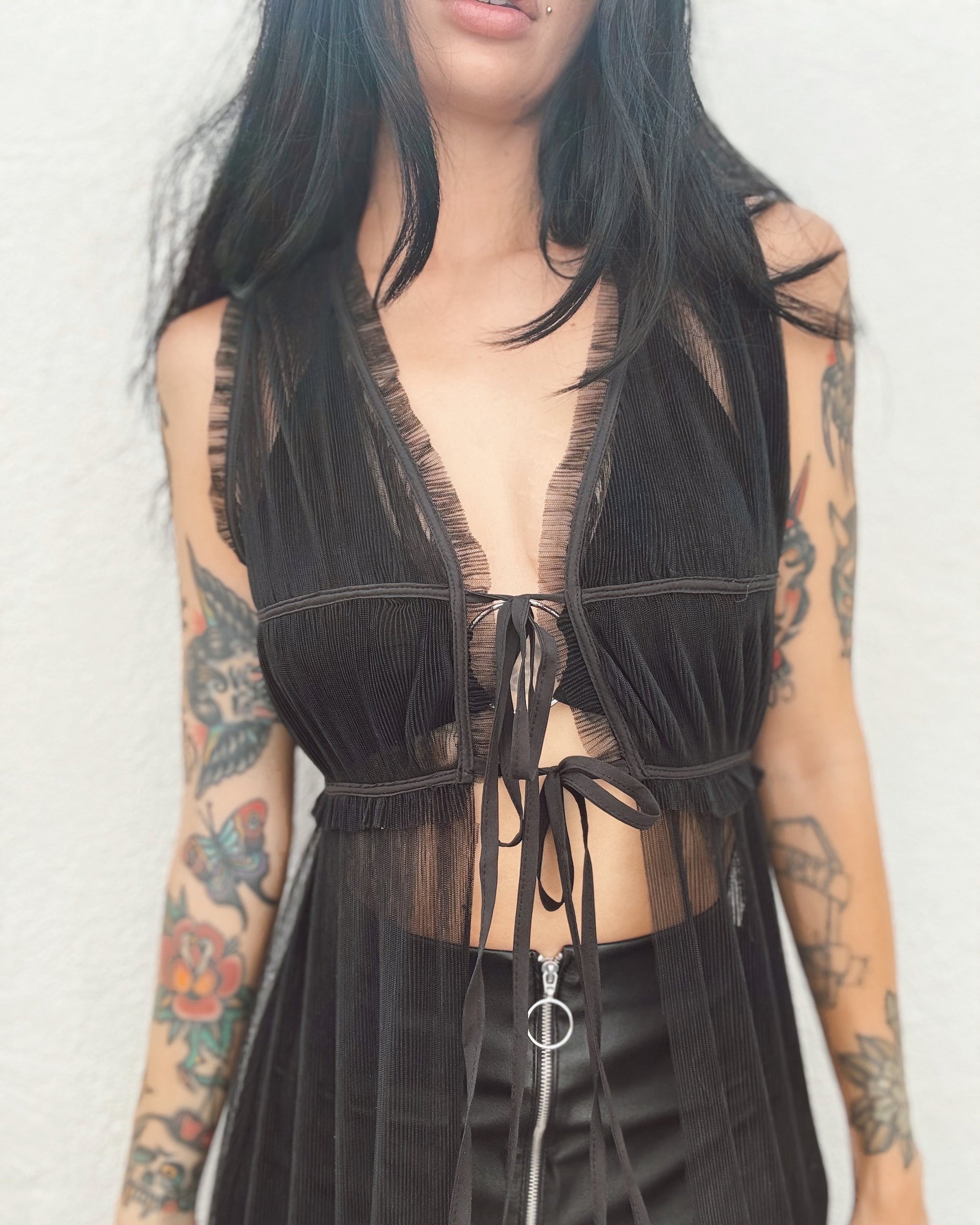 Sheer Layering Maxi Top - Black