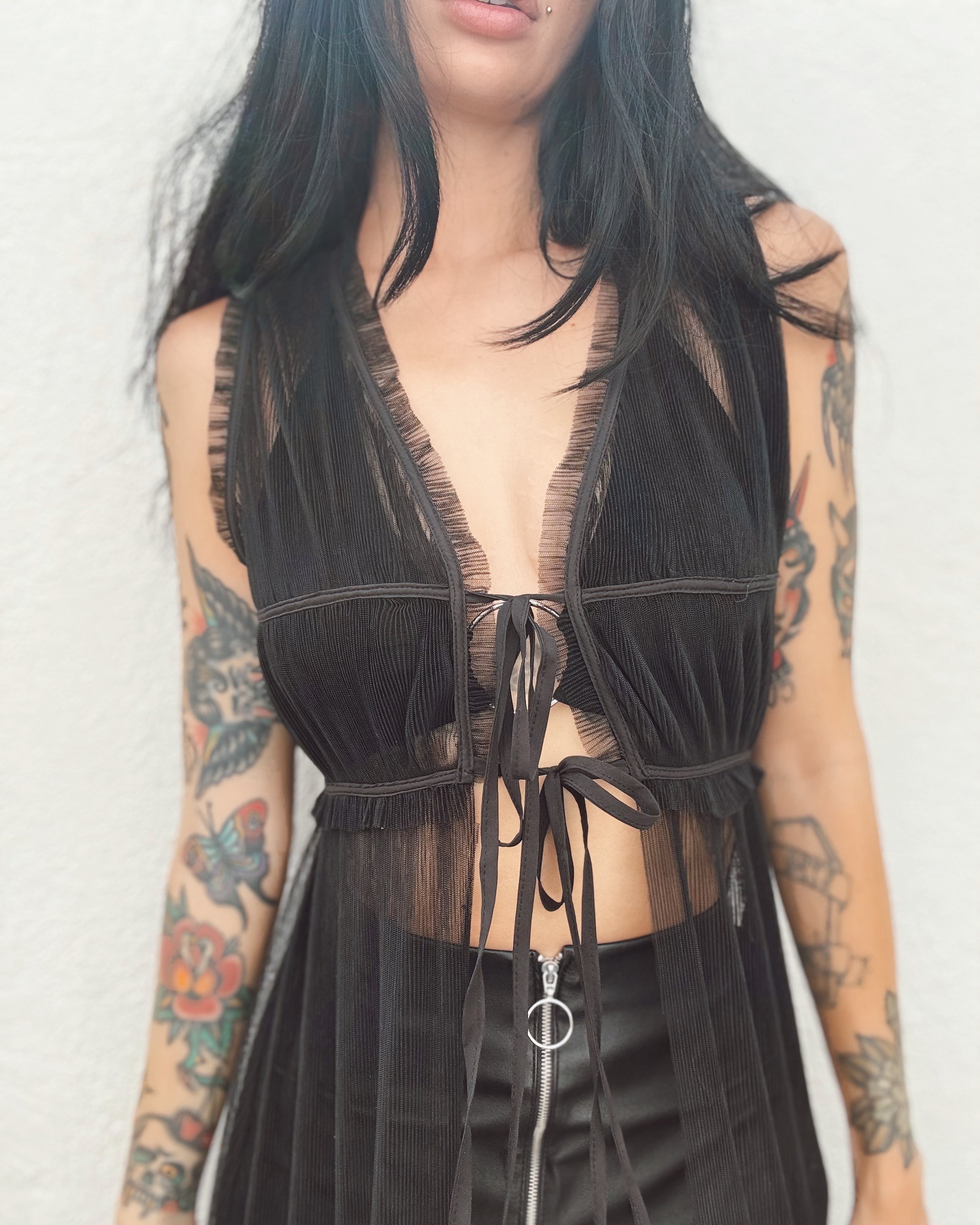 Sheer Layering Maxi Top - Black
