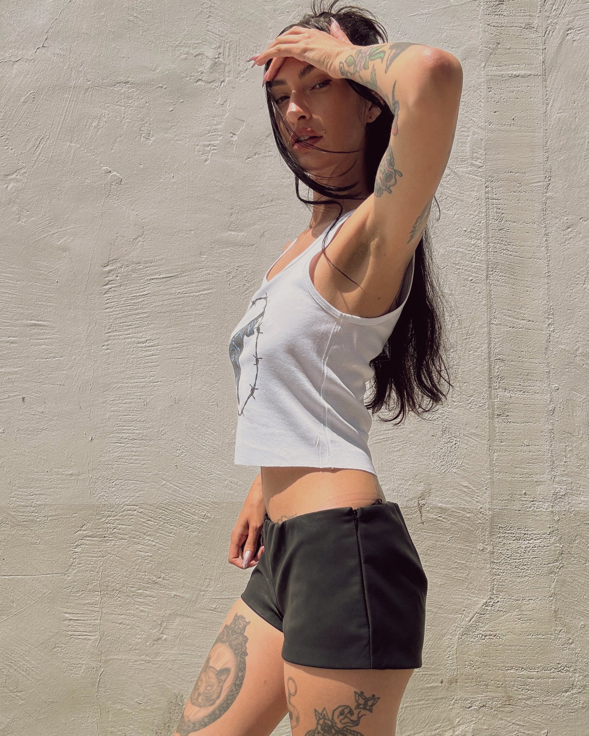 Leather Micro Shorts - Black - Burnout