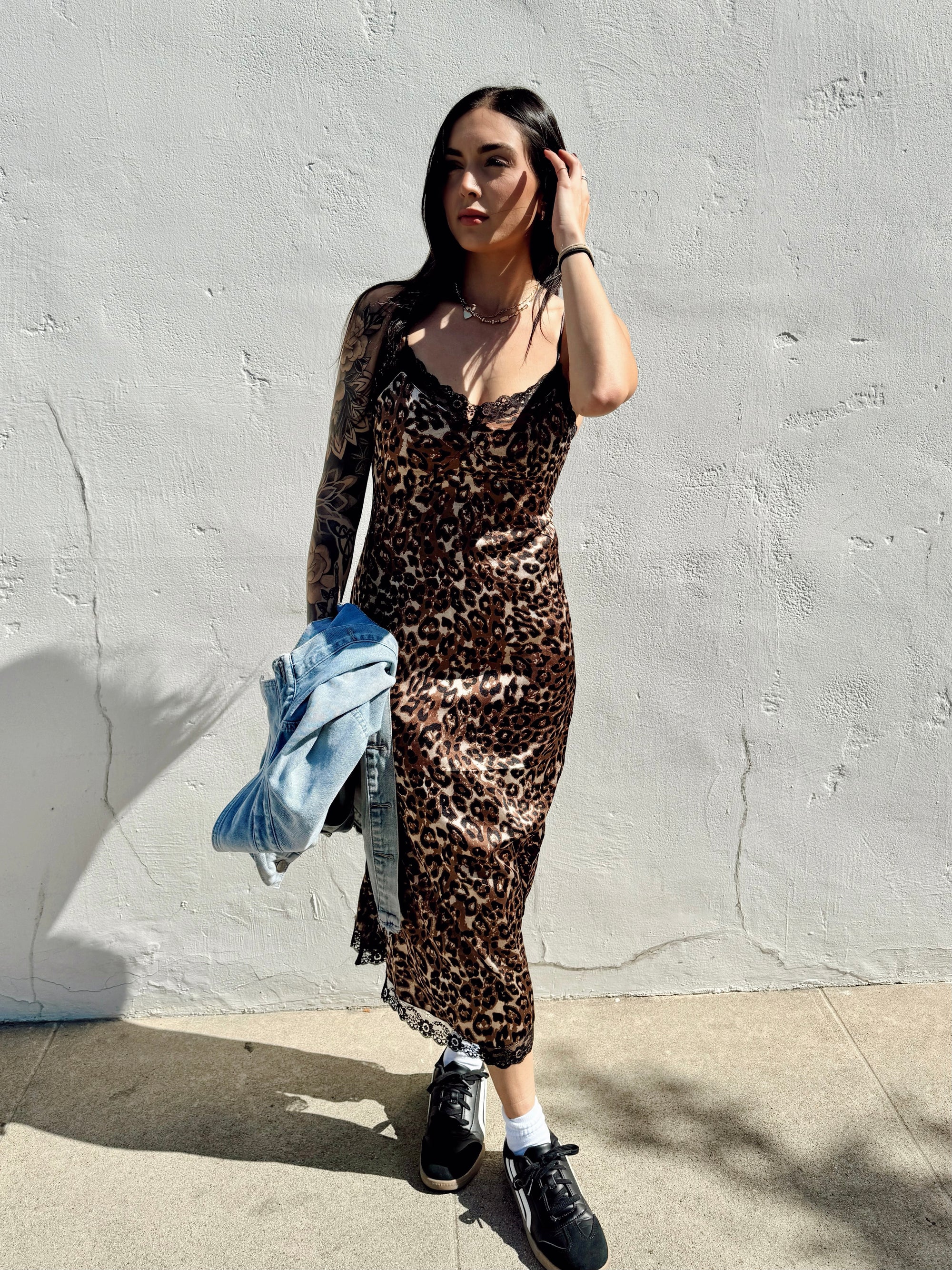 Lace Trim Leopard Maxi Dress