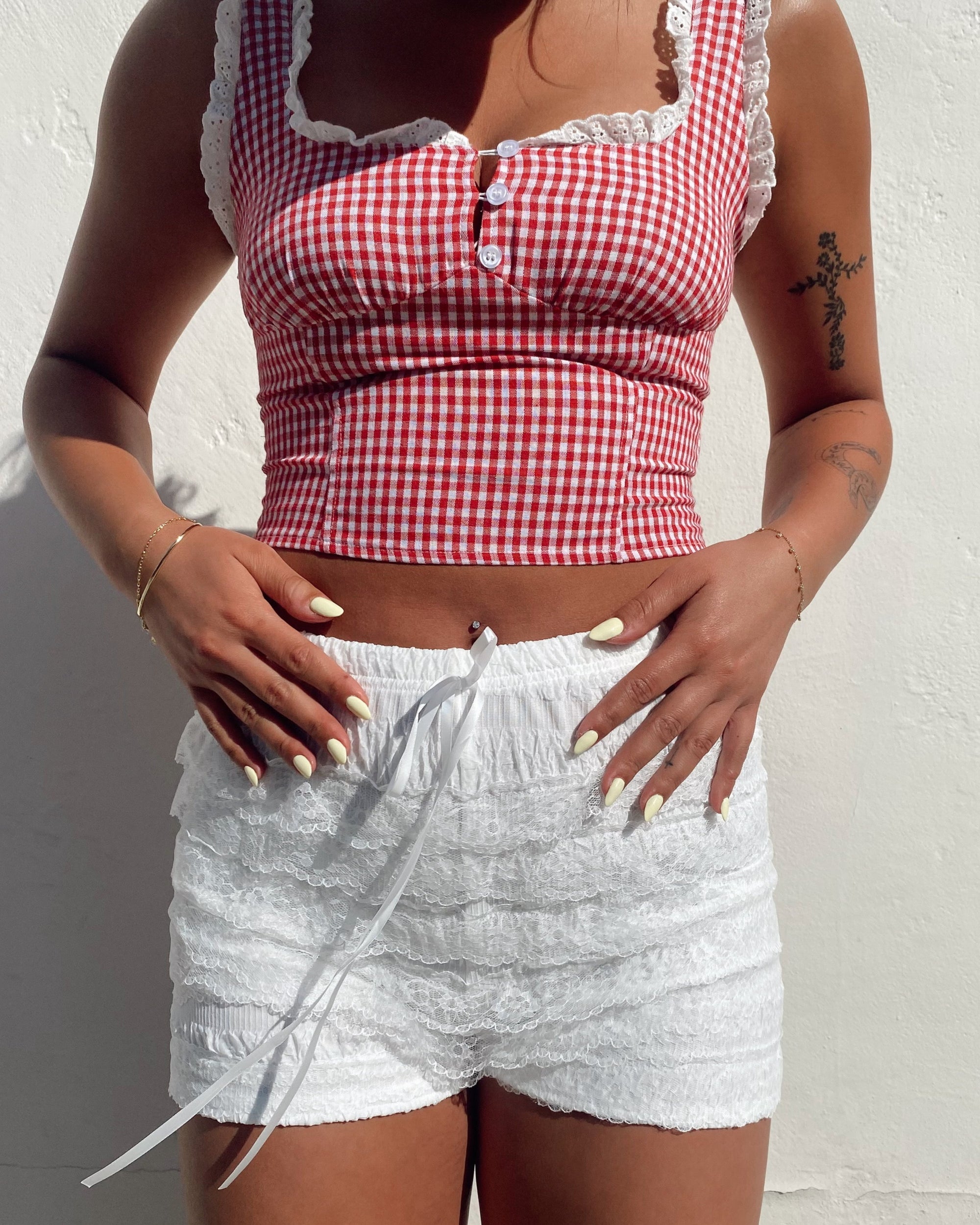 Lace Ruffle Shorts - White