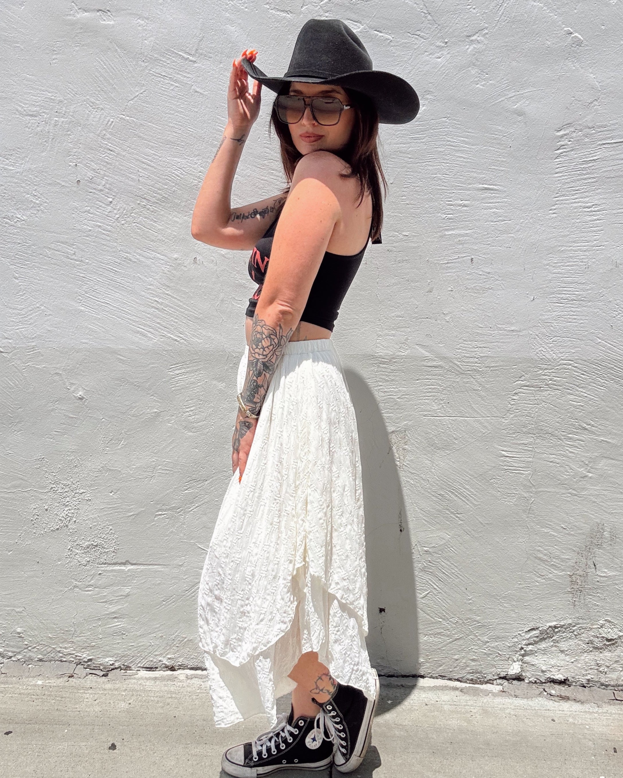 Lacey Maxi Skirt - Cream - Burnout