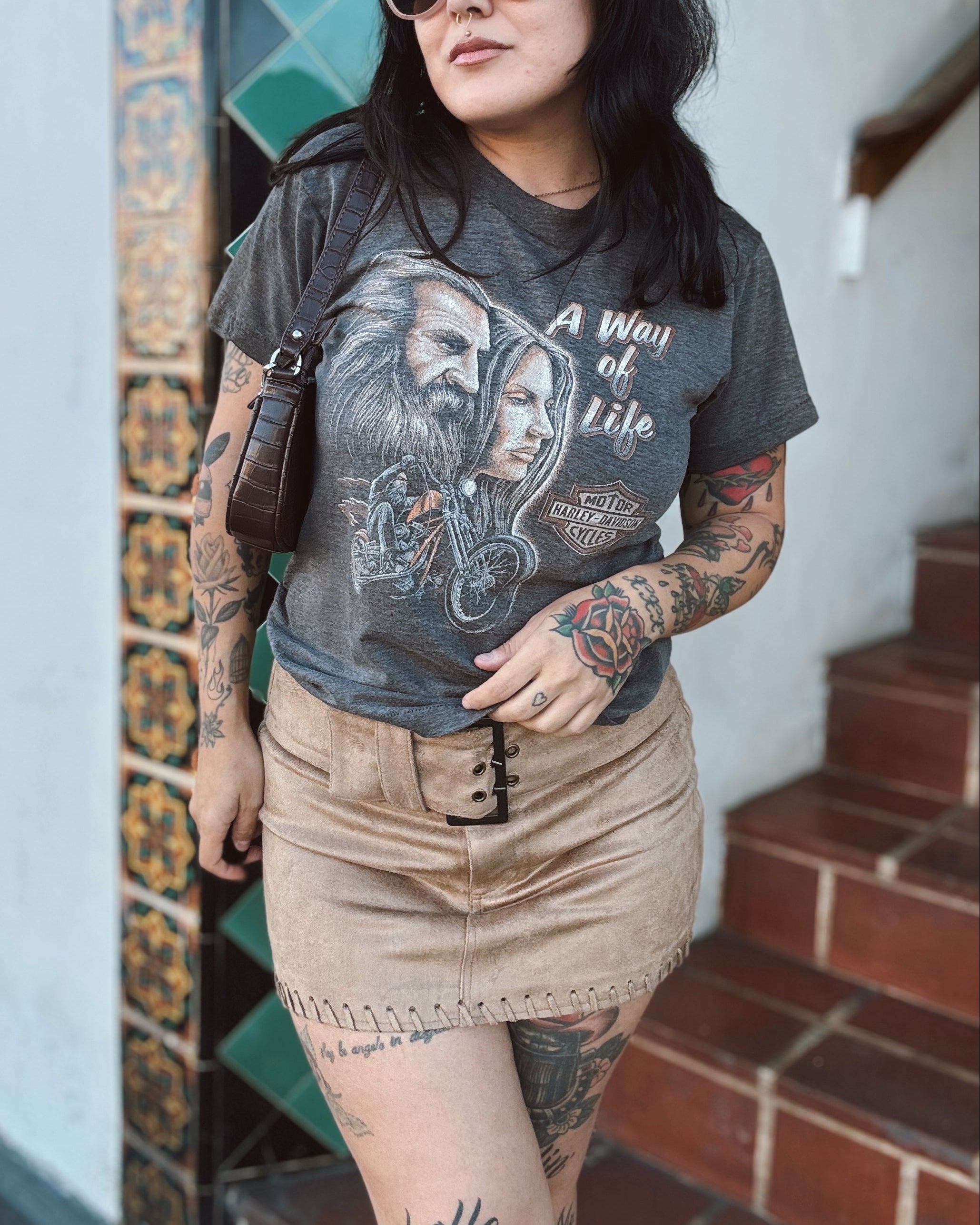 Suede Belted Mini Skirt