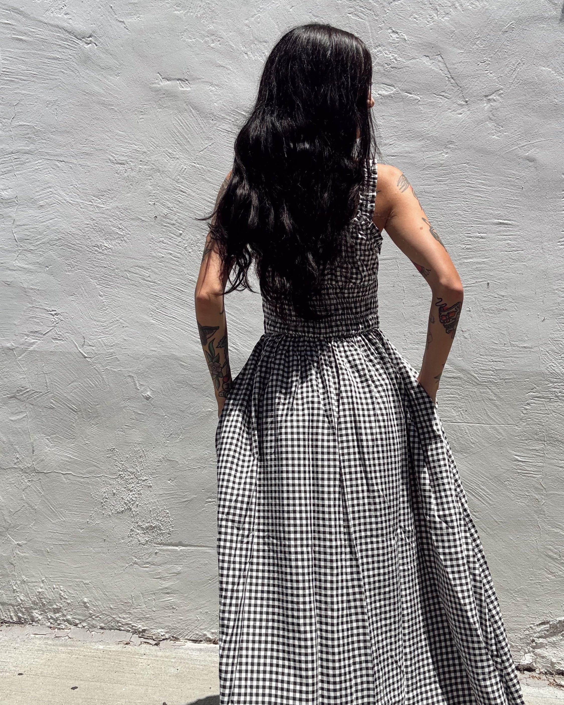 Gingham Ruffle Midi Dress - Burnout