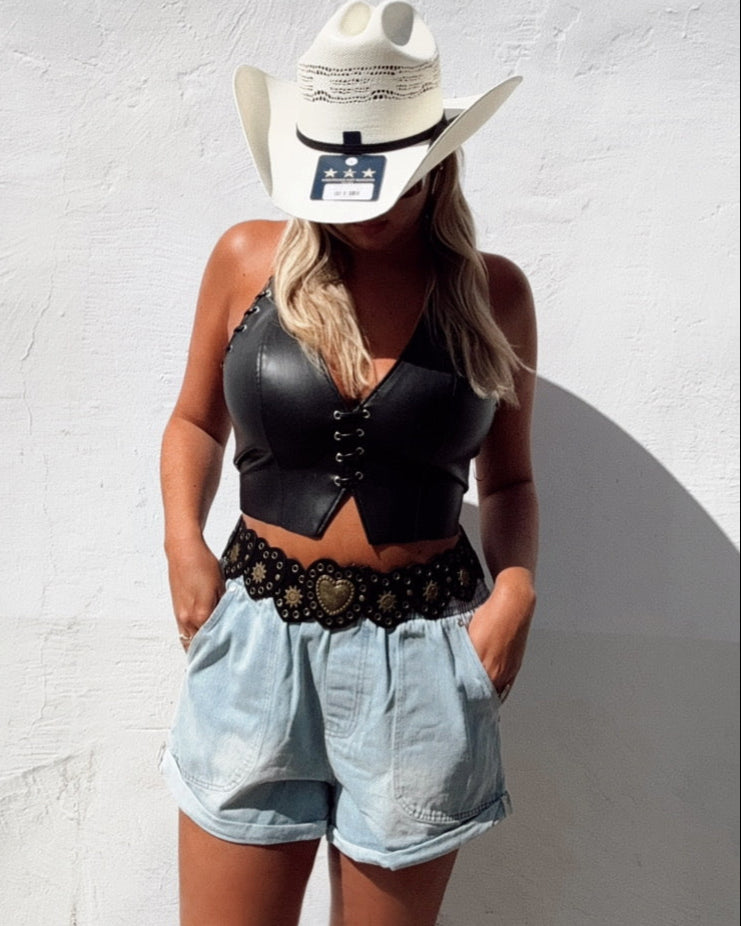 Elastic Waist Denim Shorts