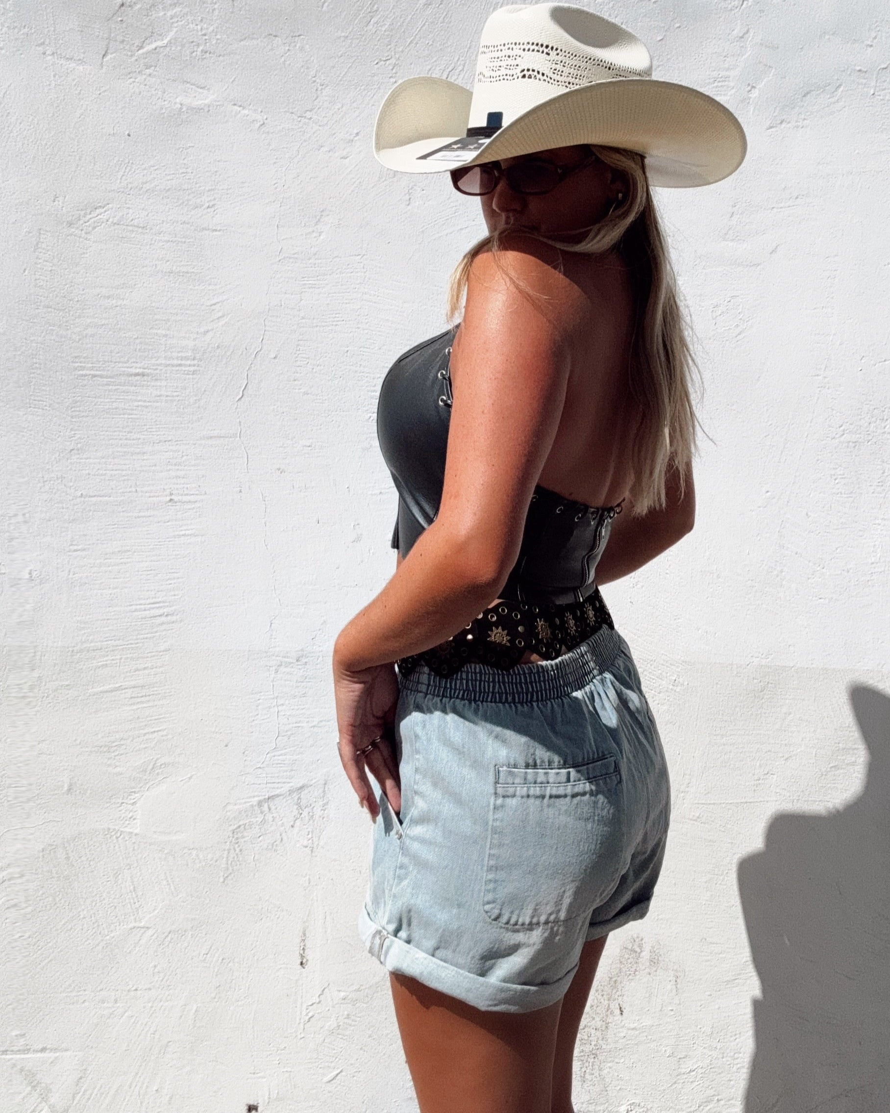 Elastic Waist Denim Shorts