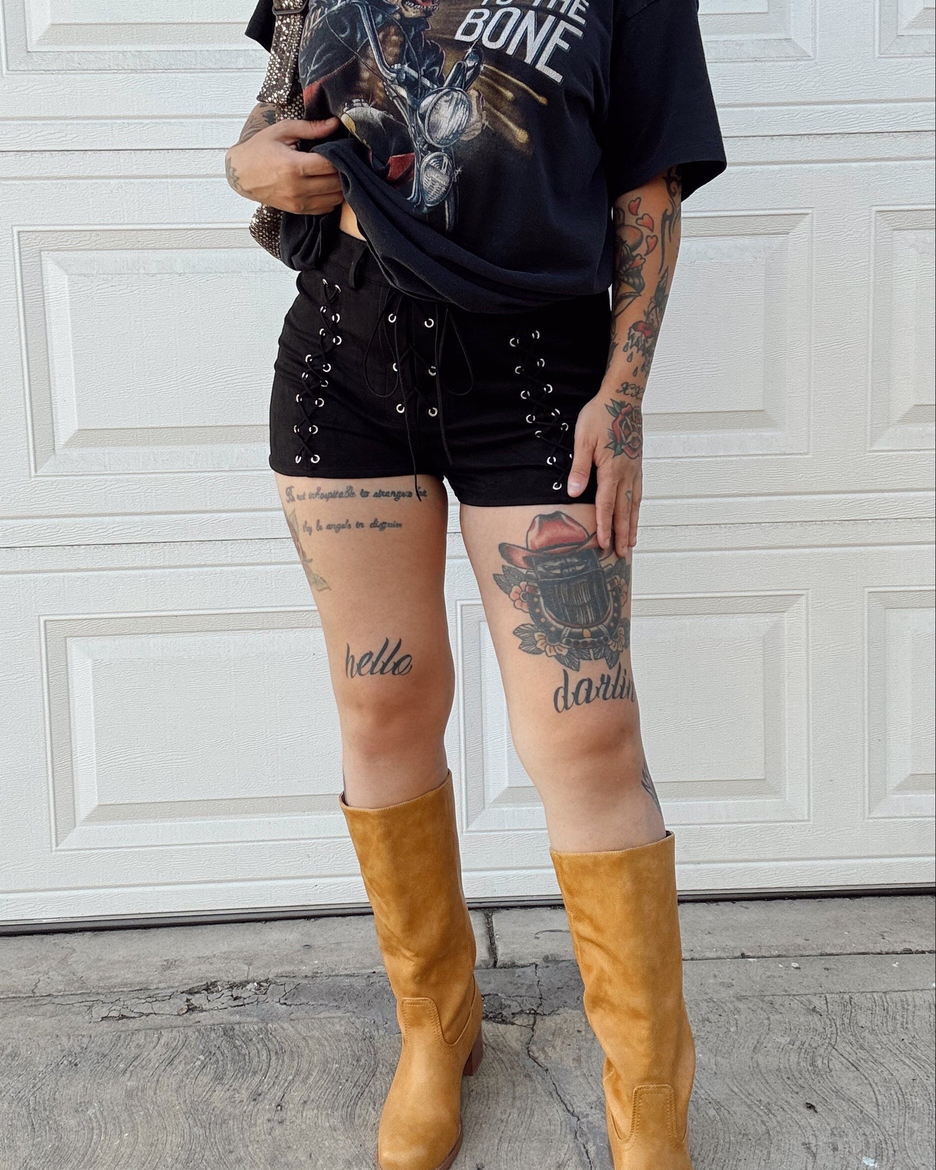 Suede Lace Up Shorts - Black