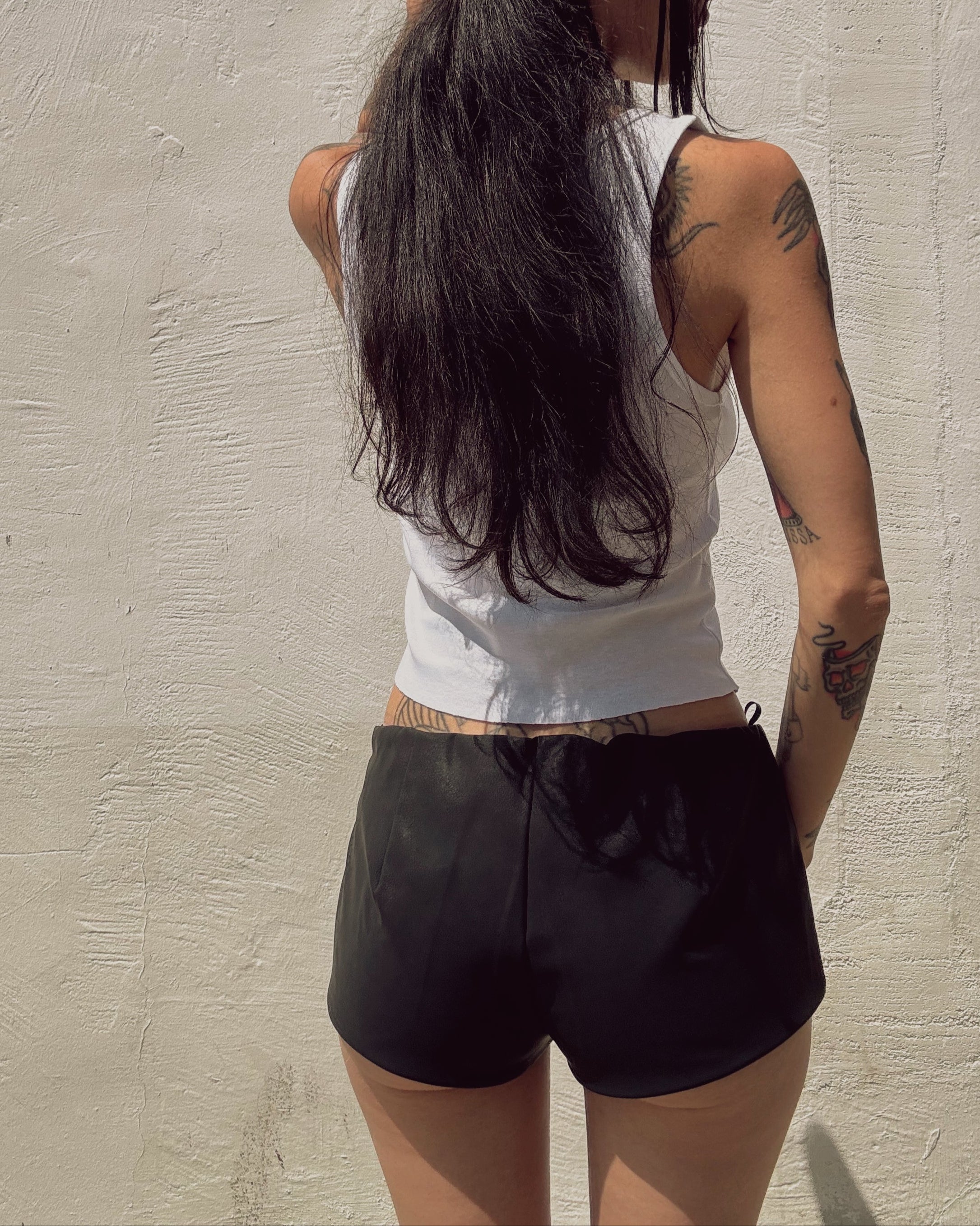 Leather Micro Shorts - Black - Burnout