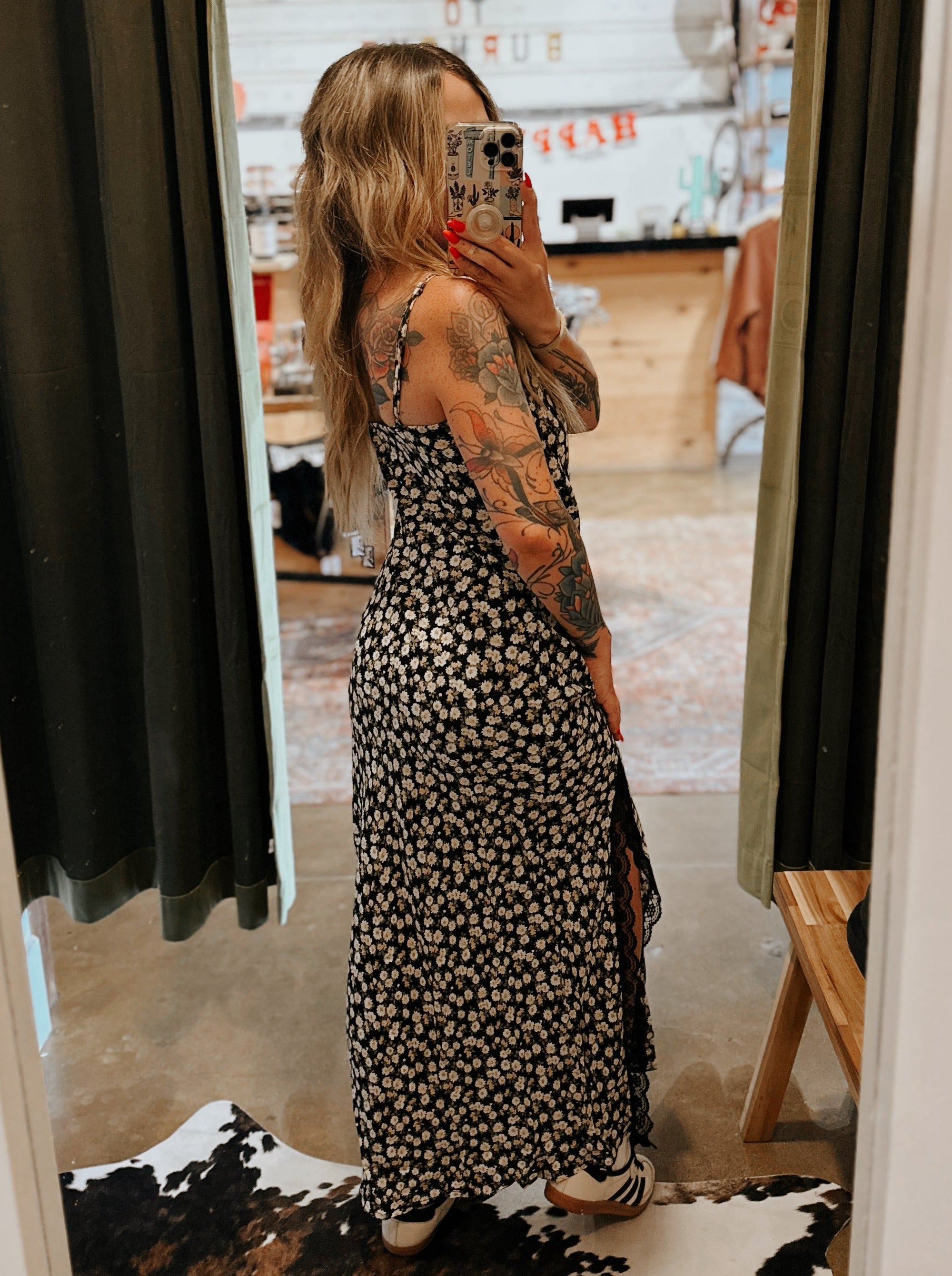 Lace Trim Ditsy Floral Maxi Dress