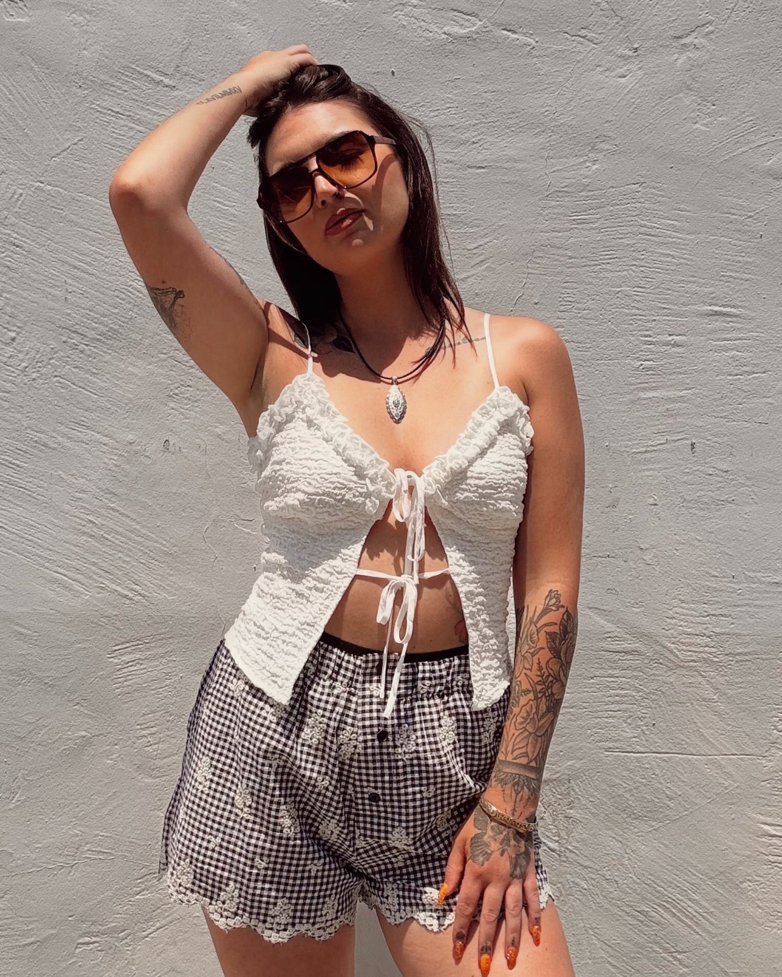 Tie Front Tank - Cream - Burnout