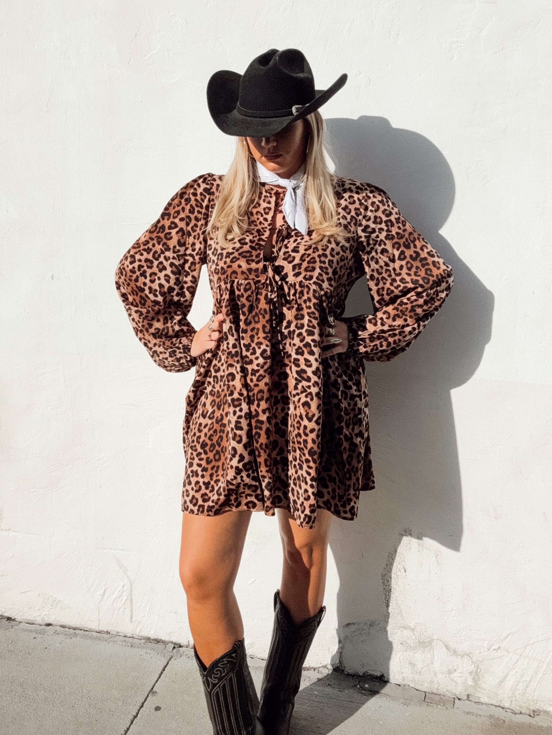 Balloon Sleeve Leopard Dress