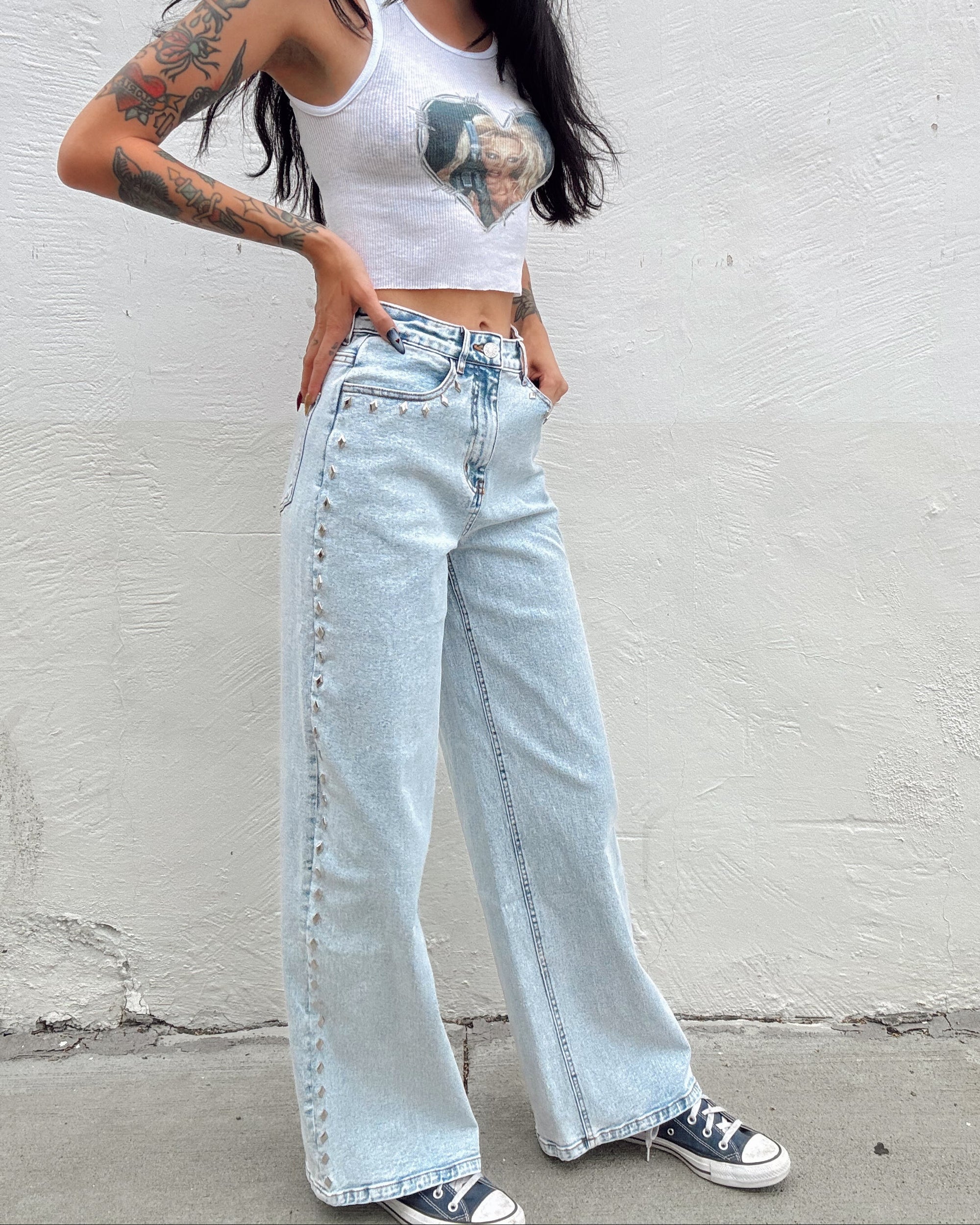 Western Diamond Studded Straight Leg
