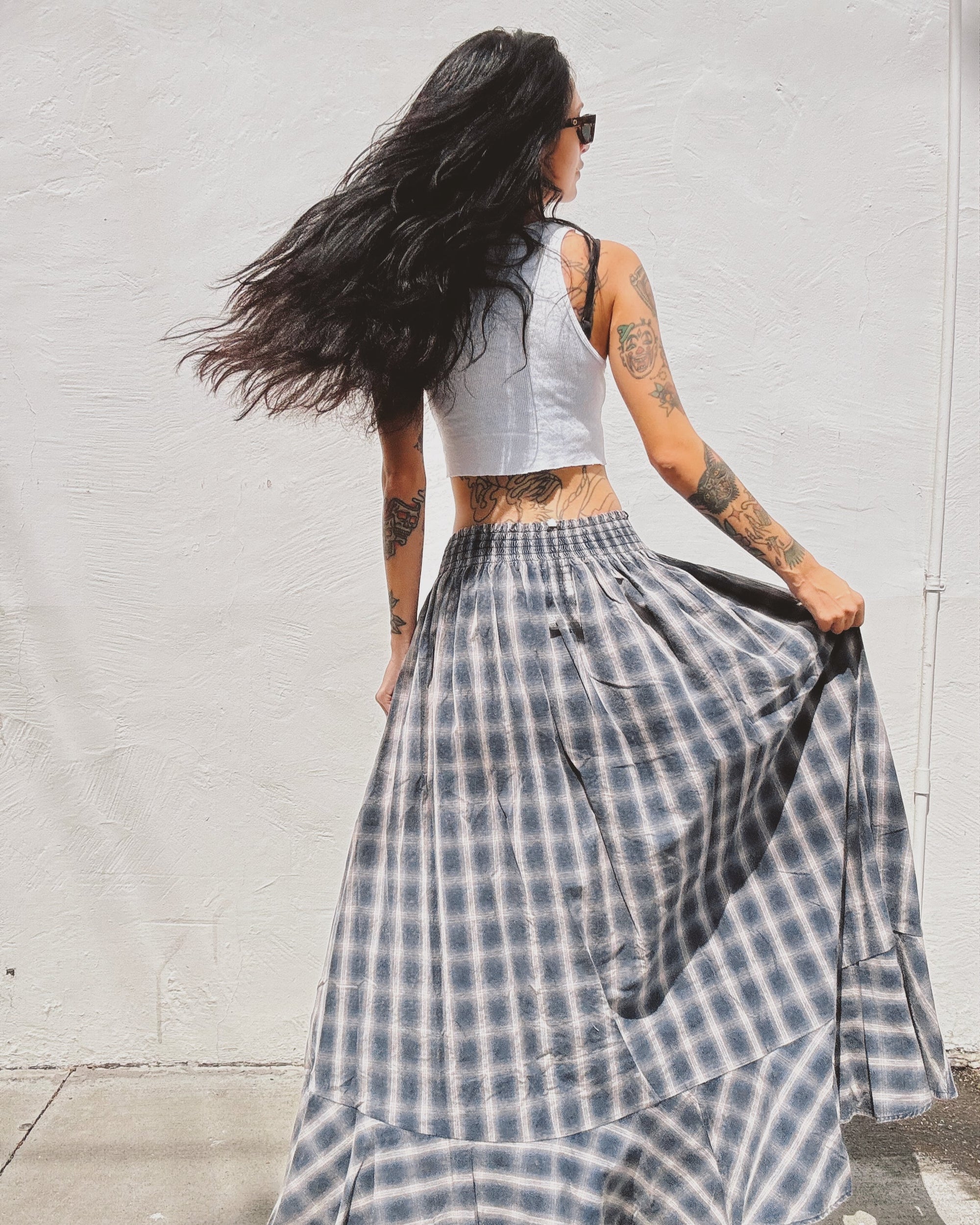 Plaid Ruffle Trim Maxi Skirt