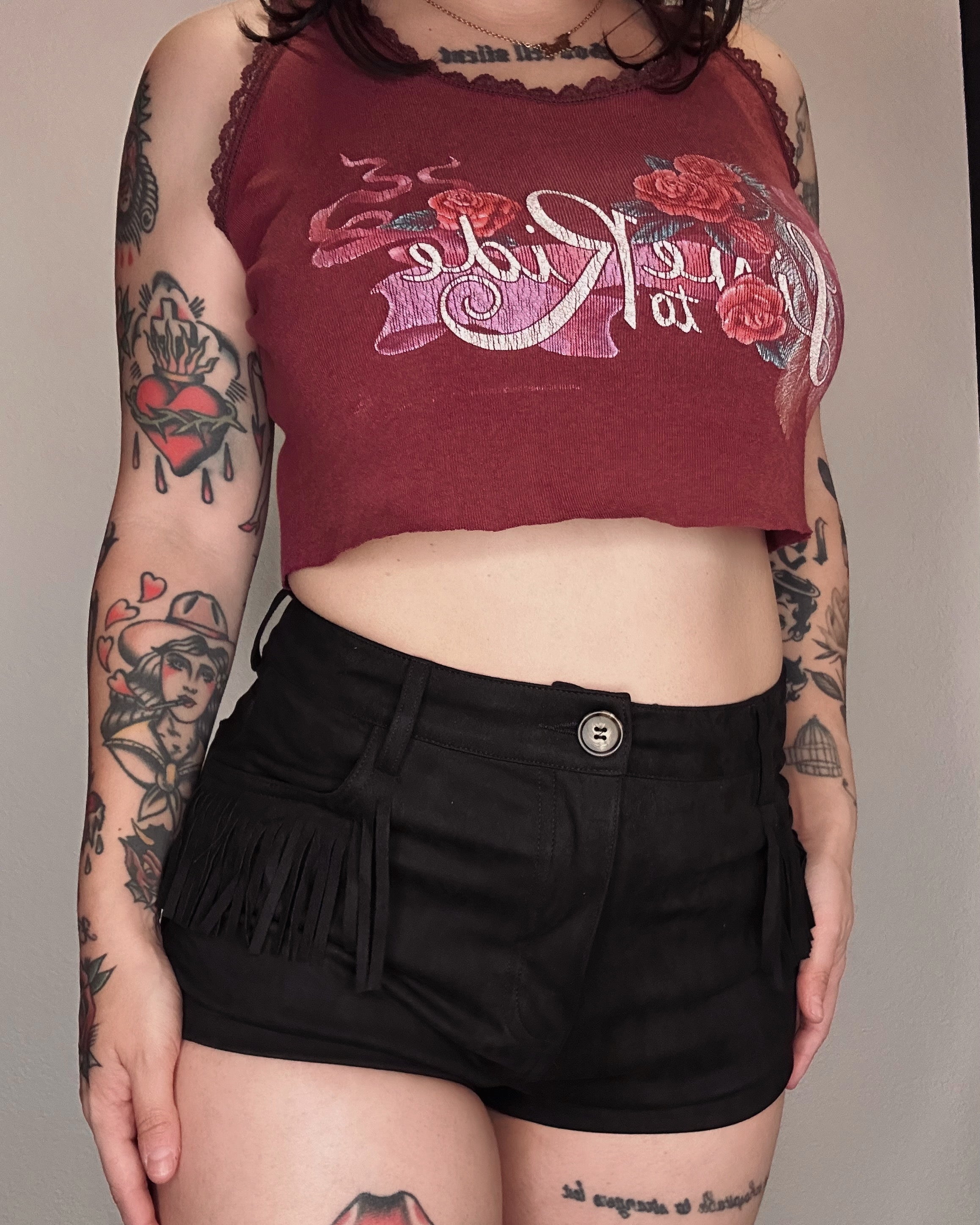 Suede Fringe Shorts - Black - Burnout