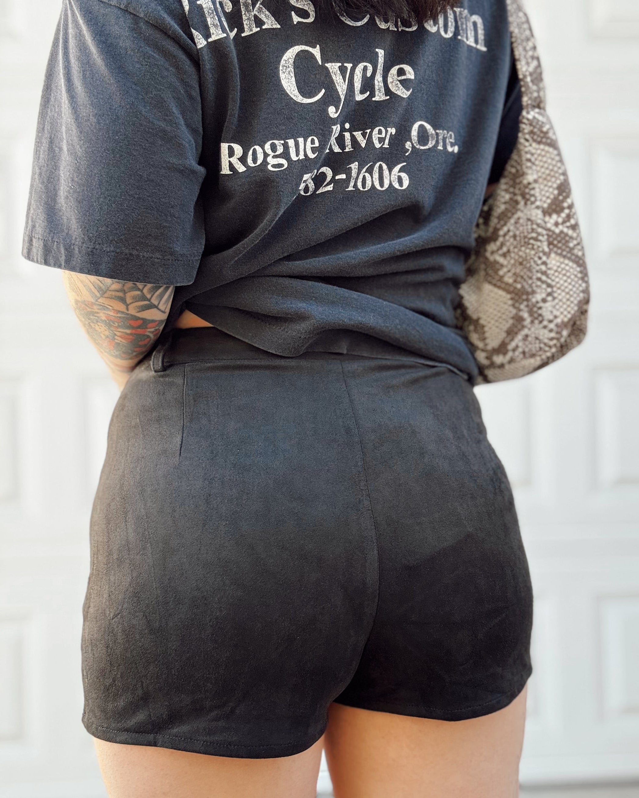 Suede Lace Up Shorts - Black