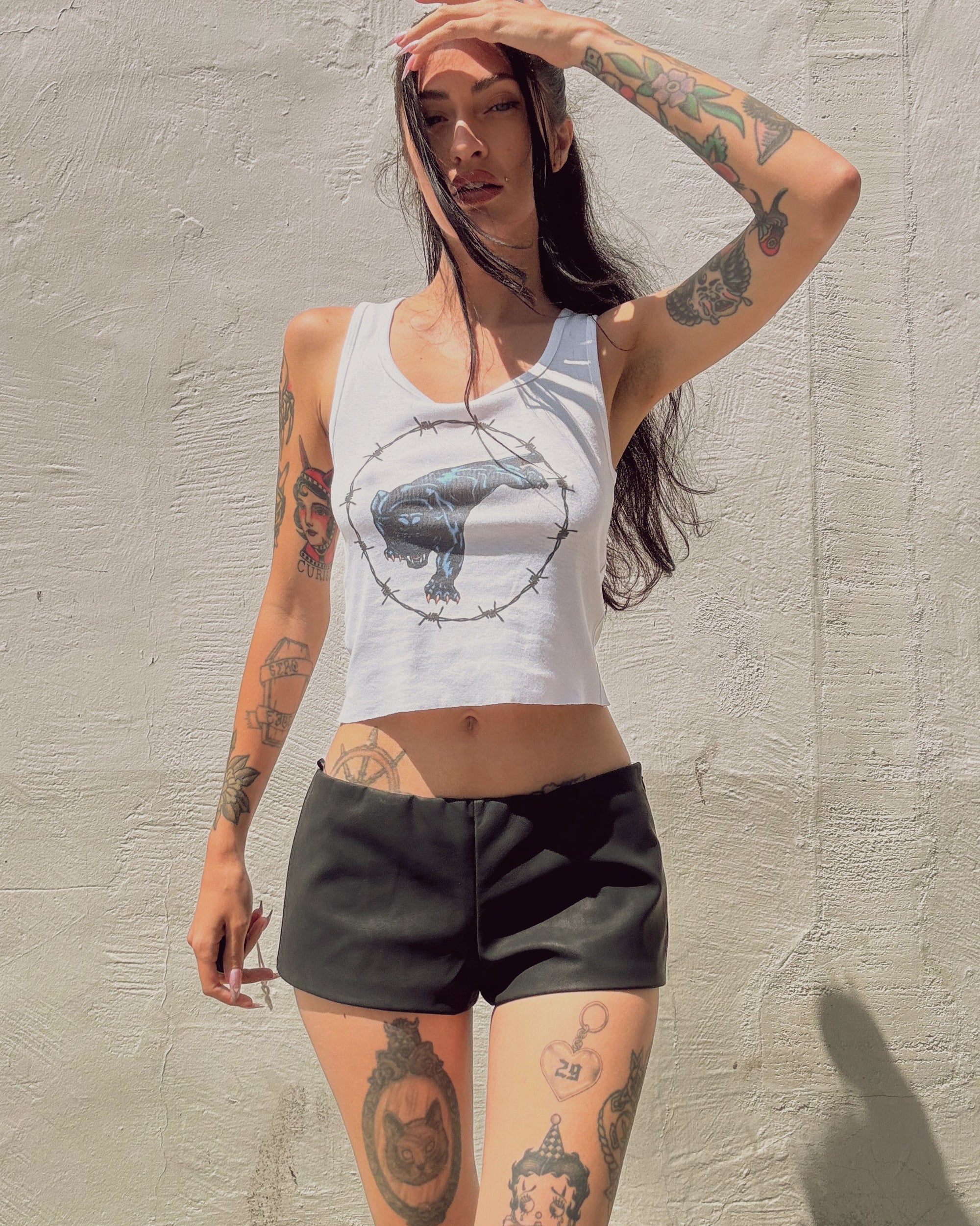 Leather Micro Shorts - Black - Burnout