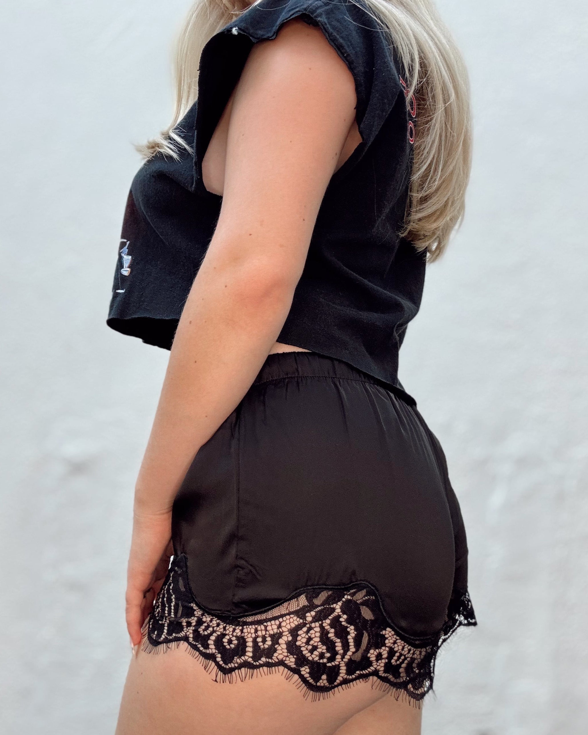 Lace Trim Satin Shorts