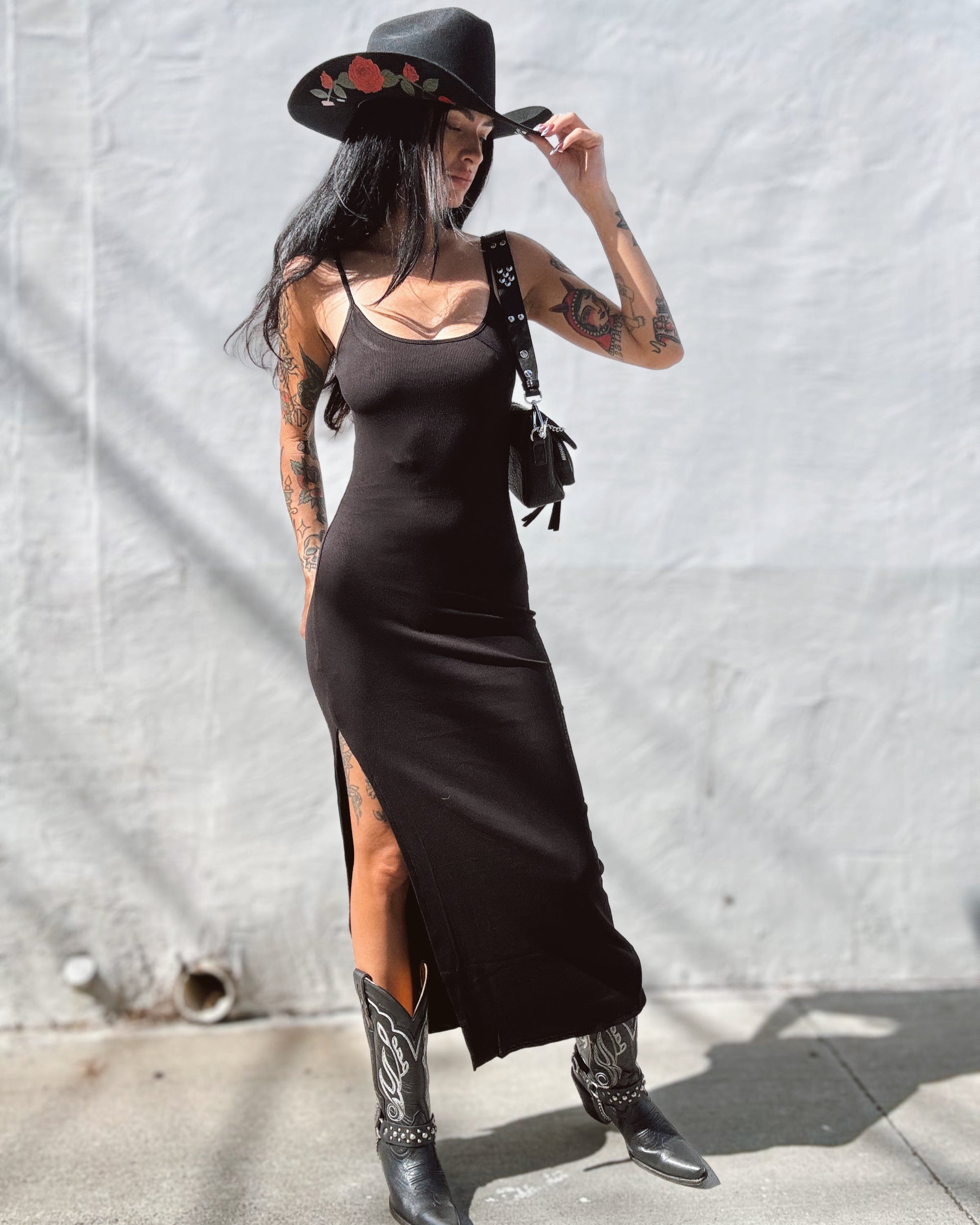 Ribbed Knit Maxi Dress - Black