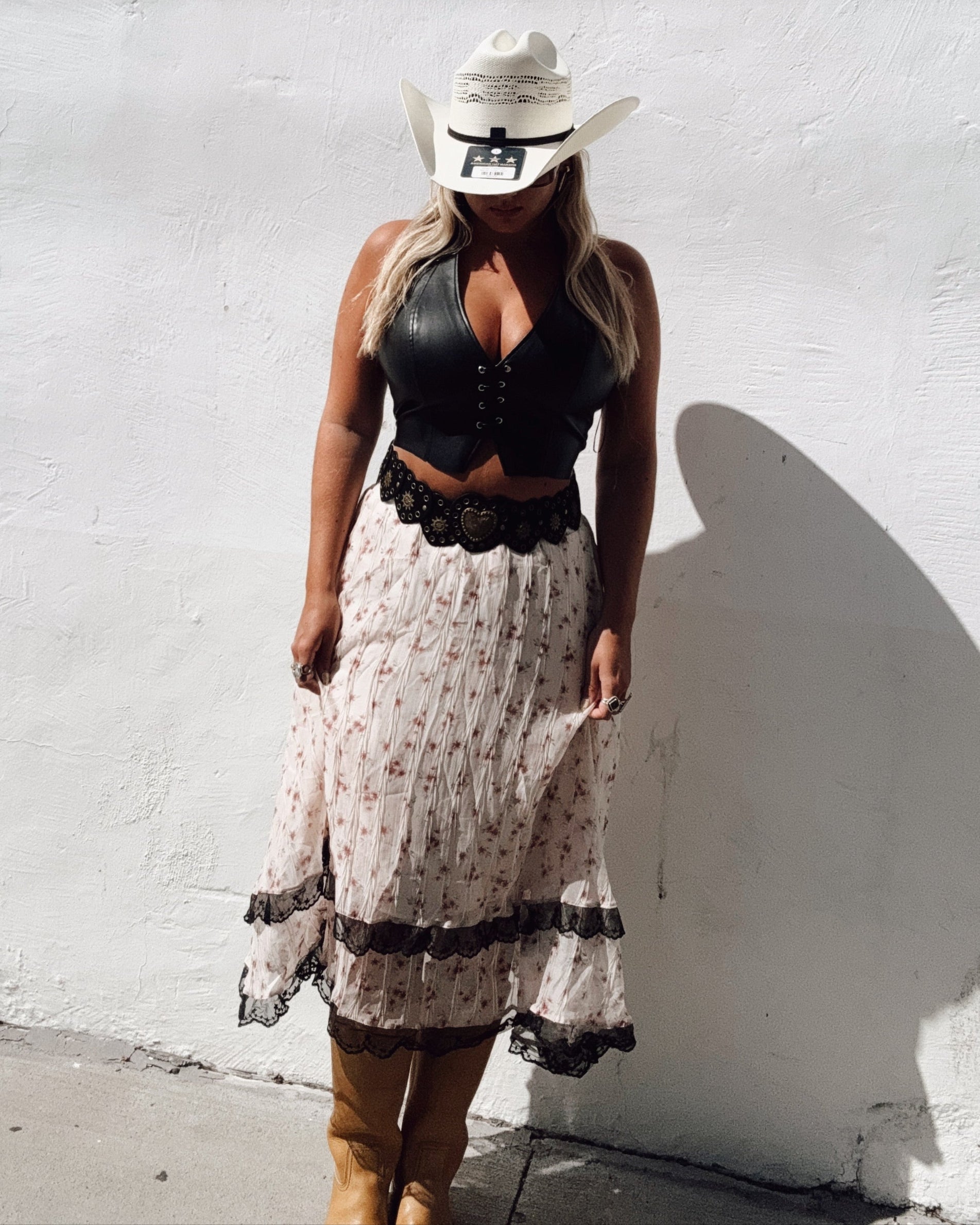 Lace Trim Floral Maxi Skirt
