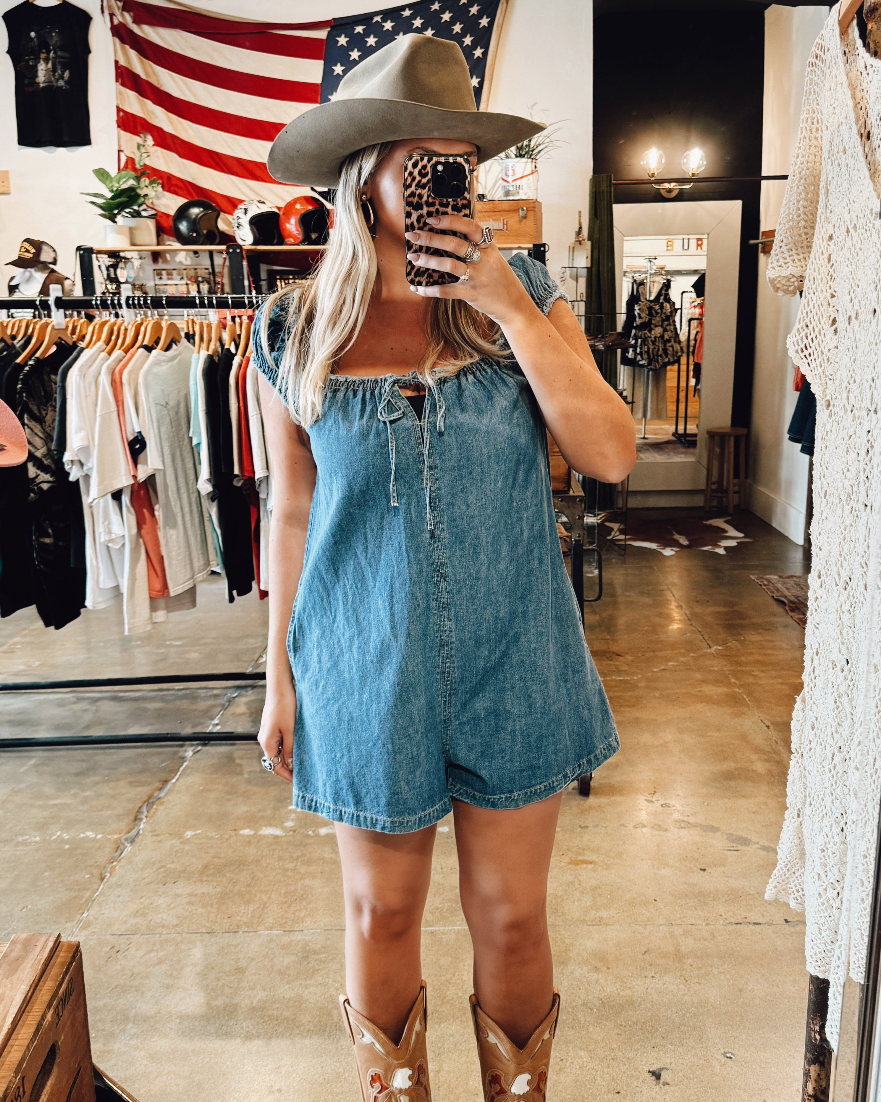 Denim Puff Sleeve Romper