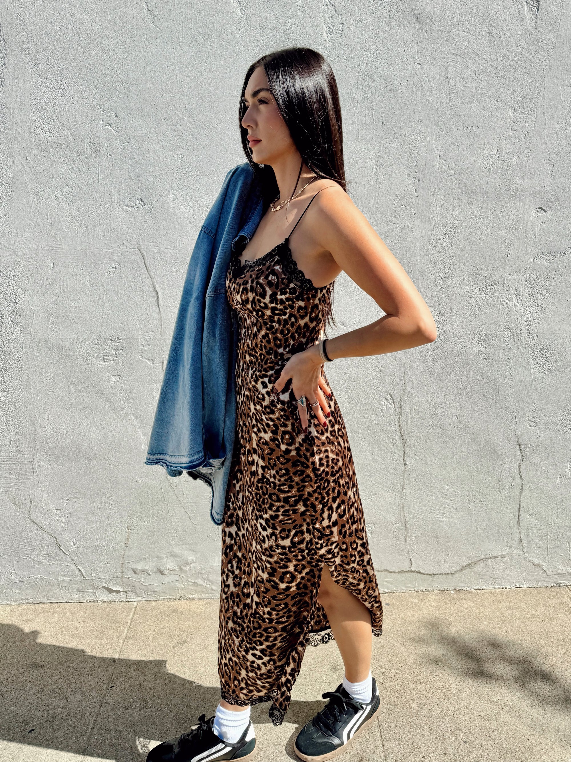 Lace Trim Leopard Maxi Dress