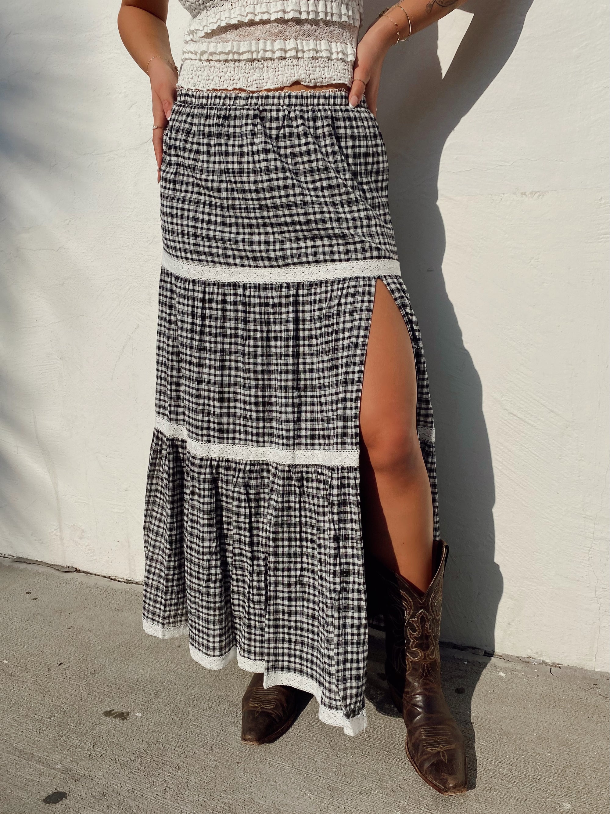 Plaid Slit Maxi Skirt