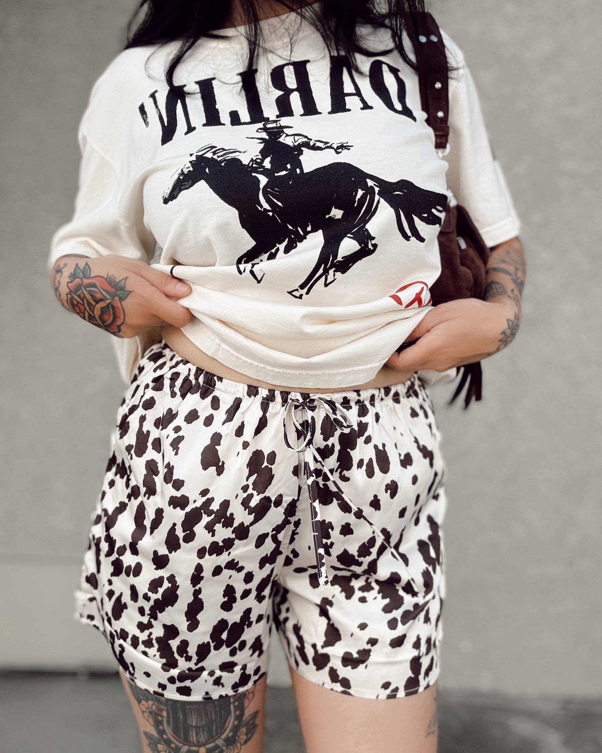 Cow Print Satin Boxer Shorts