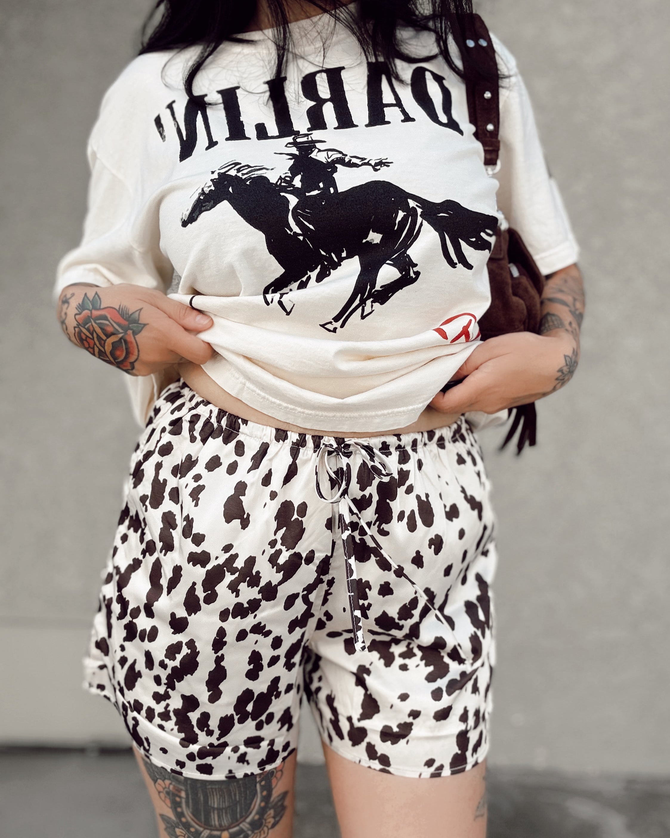 Cow Print Satin Boxer Shorts