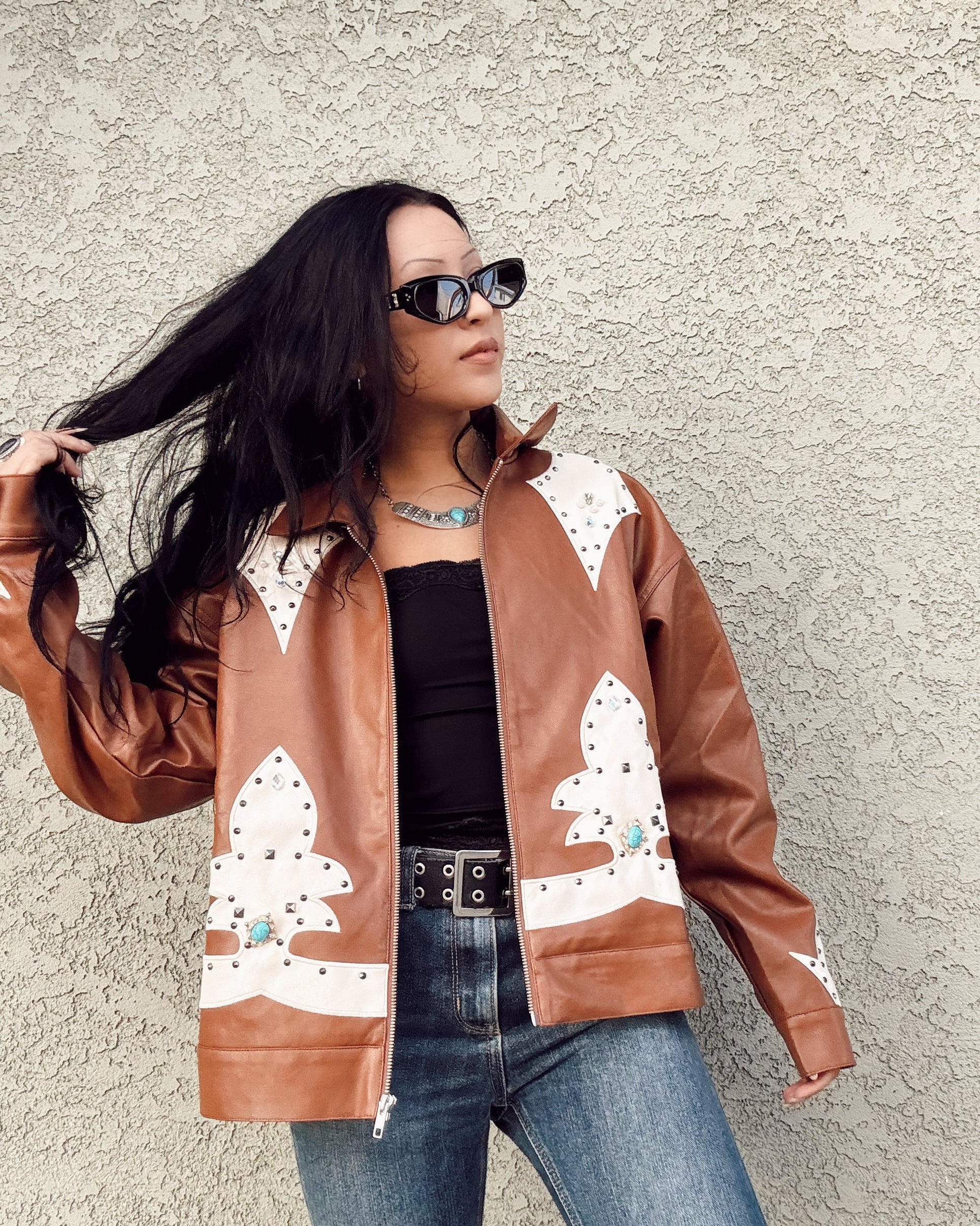Western Stud Detail Leather Jacket