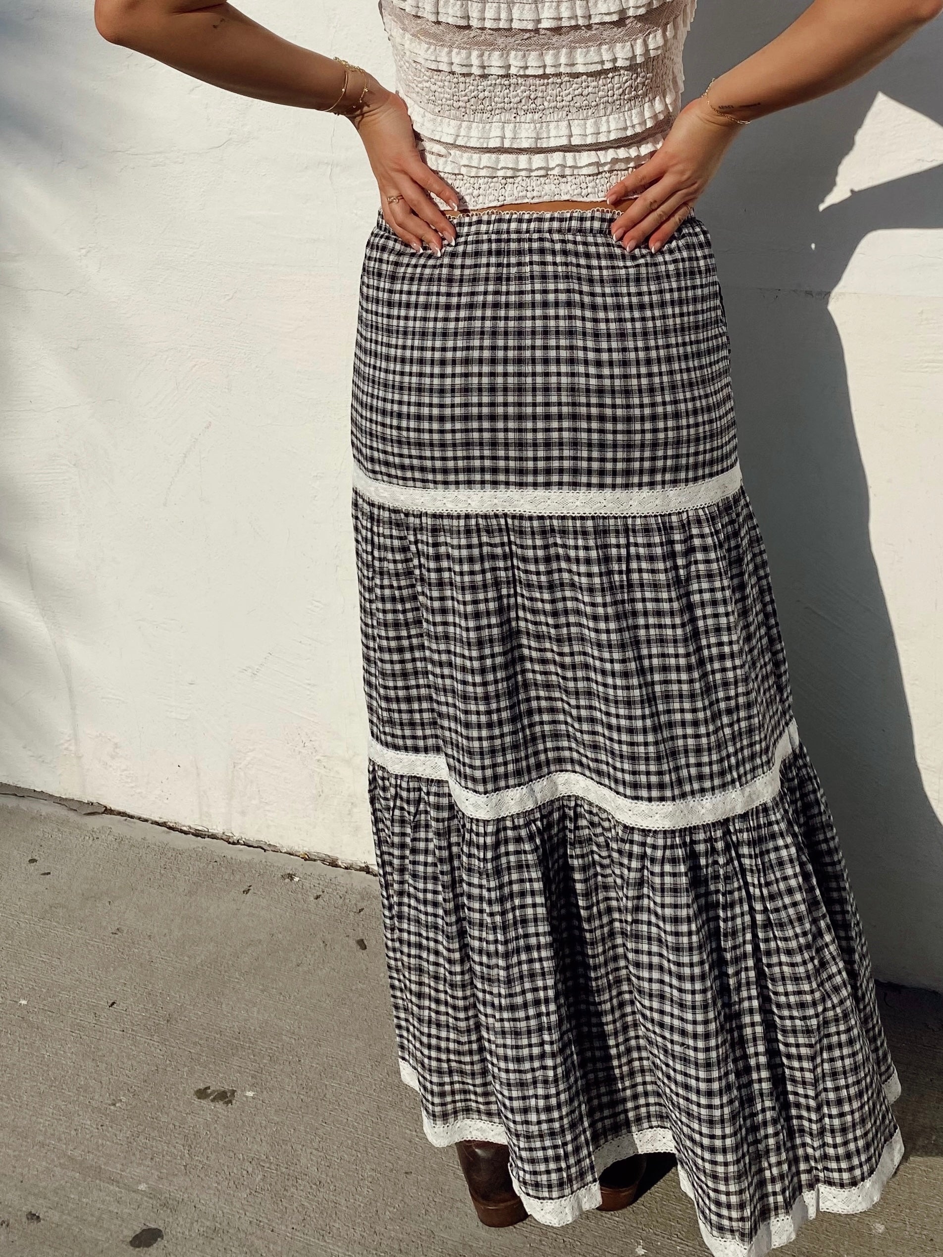 Plaid Slit Maxi Skirt