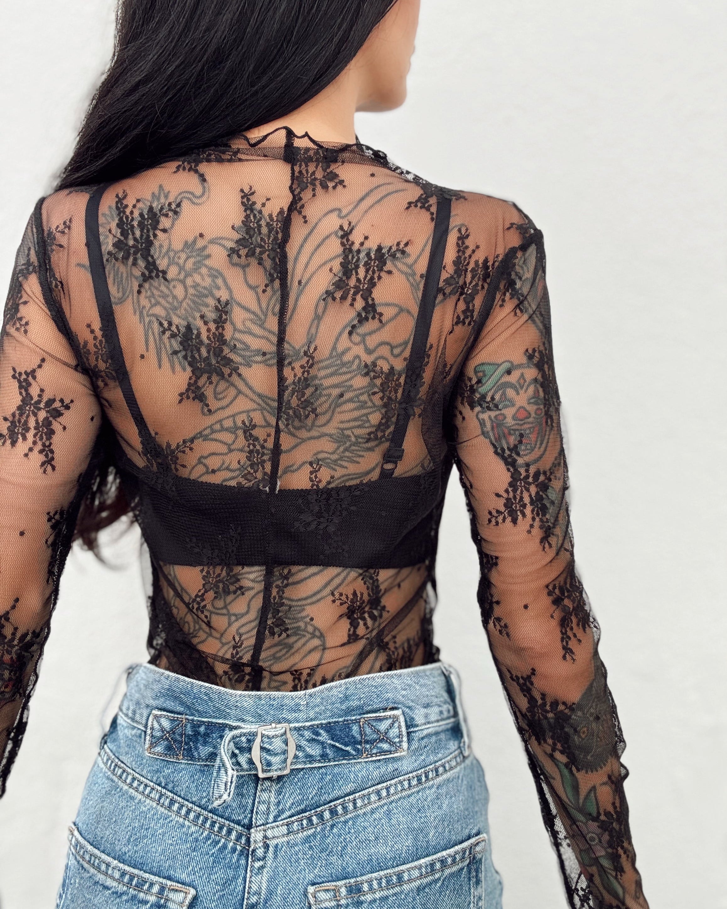 Lace Layering Long Sleeve - Black