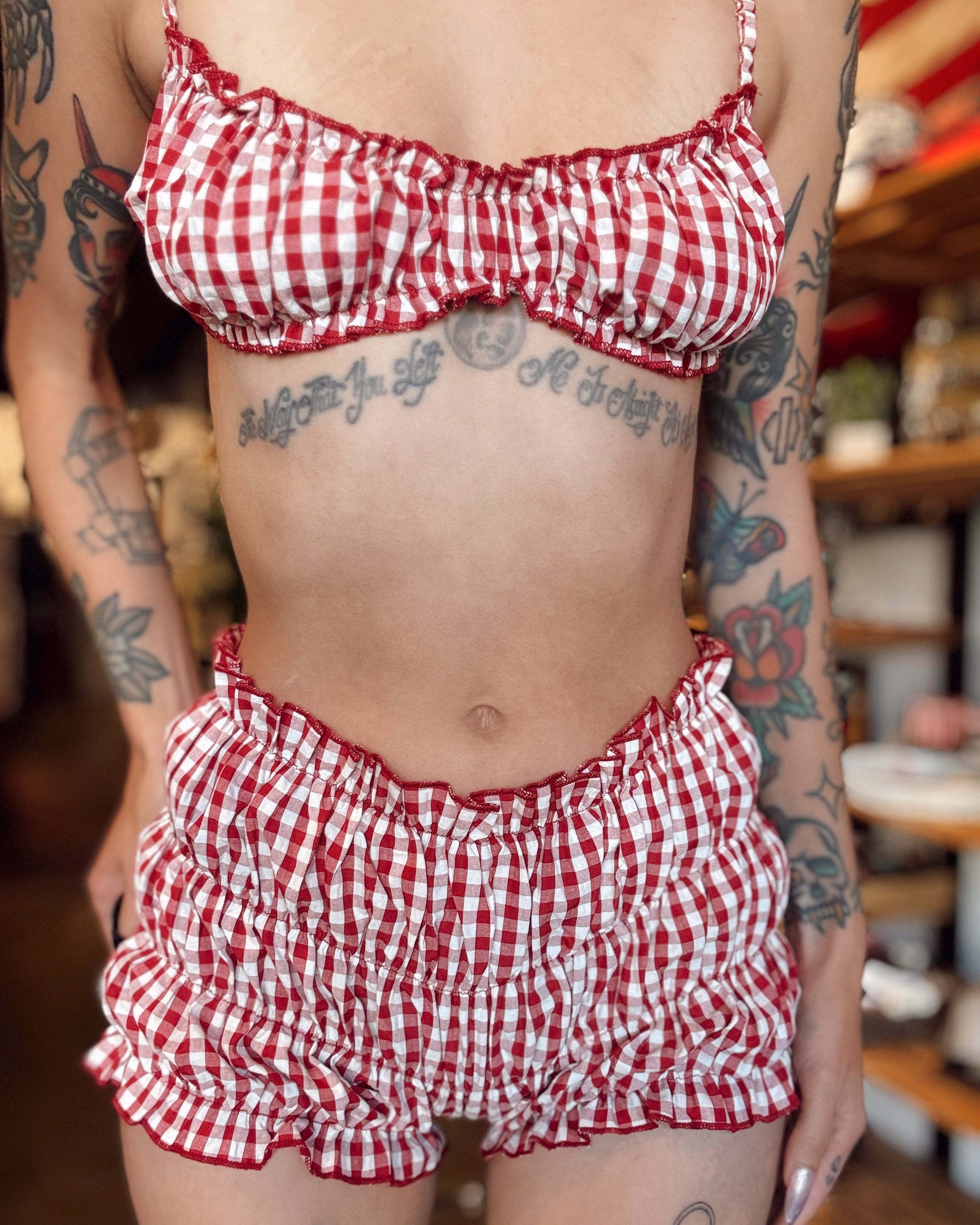 Gingham Bralette Top - Red - Burnout