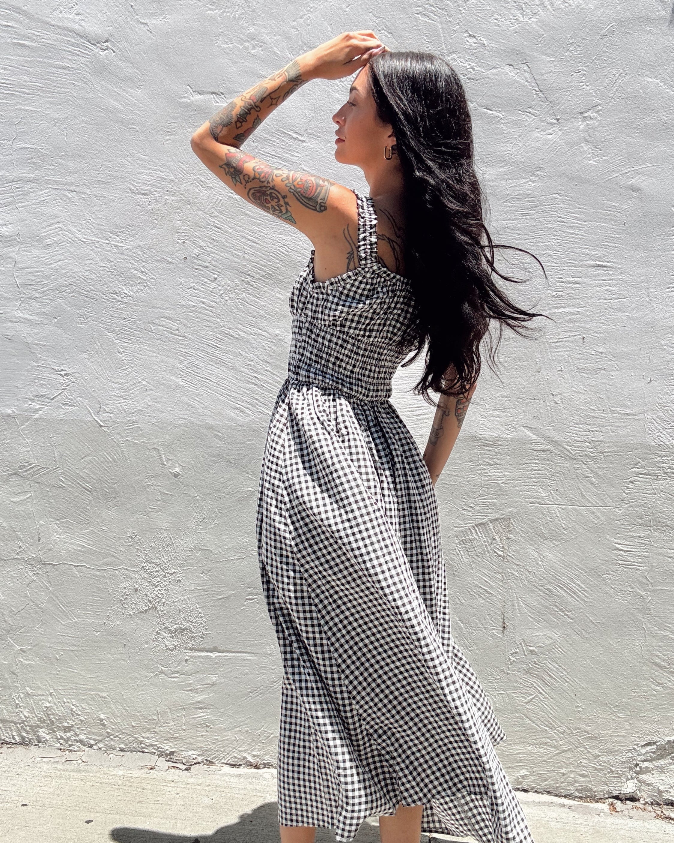 Gingham Ruffle Midi Dress - Burnout