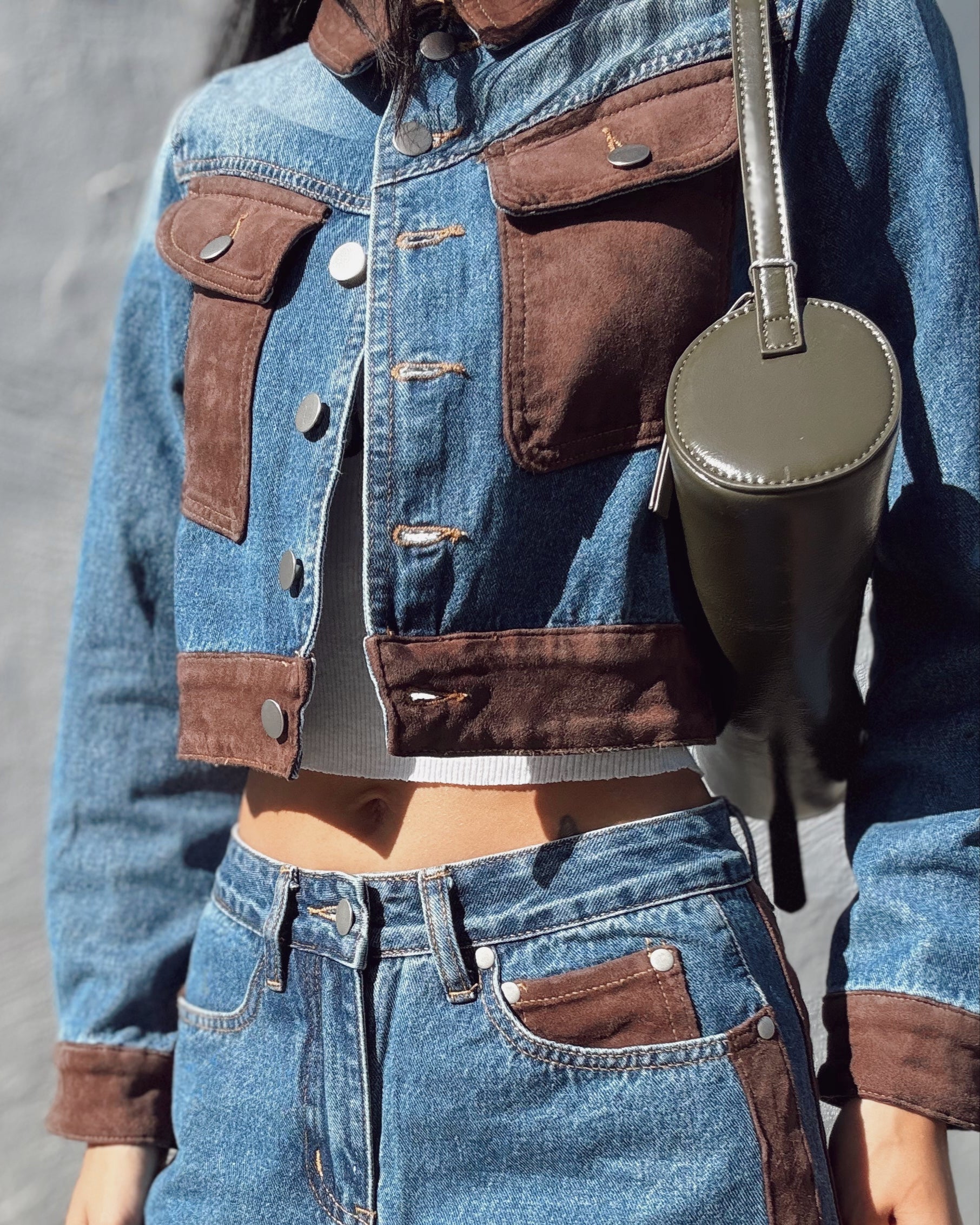 Suede Detail Denim Jacket