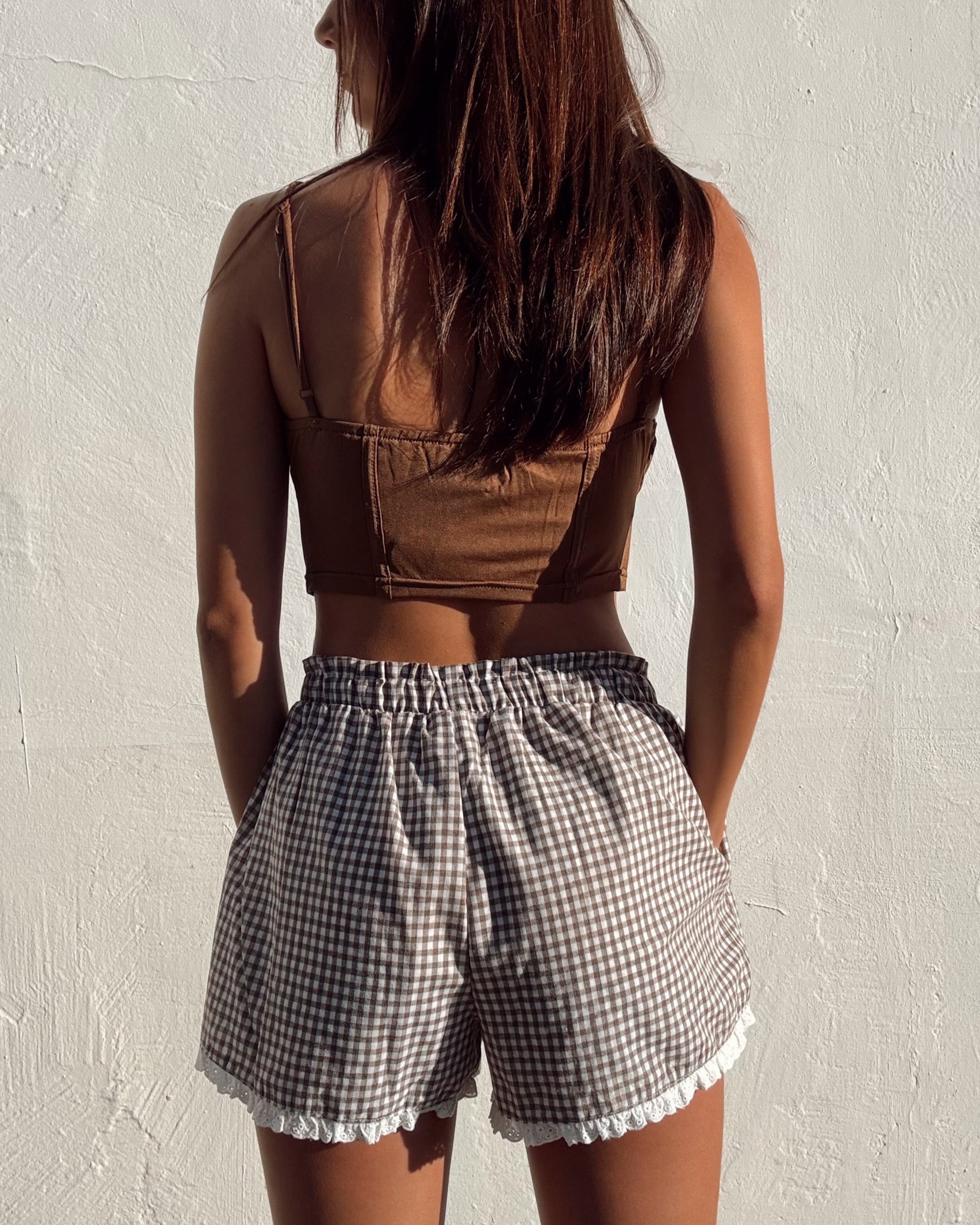 Lace Trim Boxer Shorts - Brown - Burnout