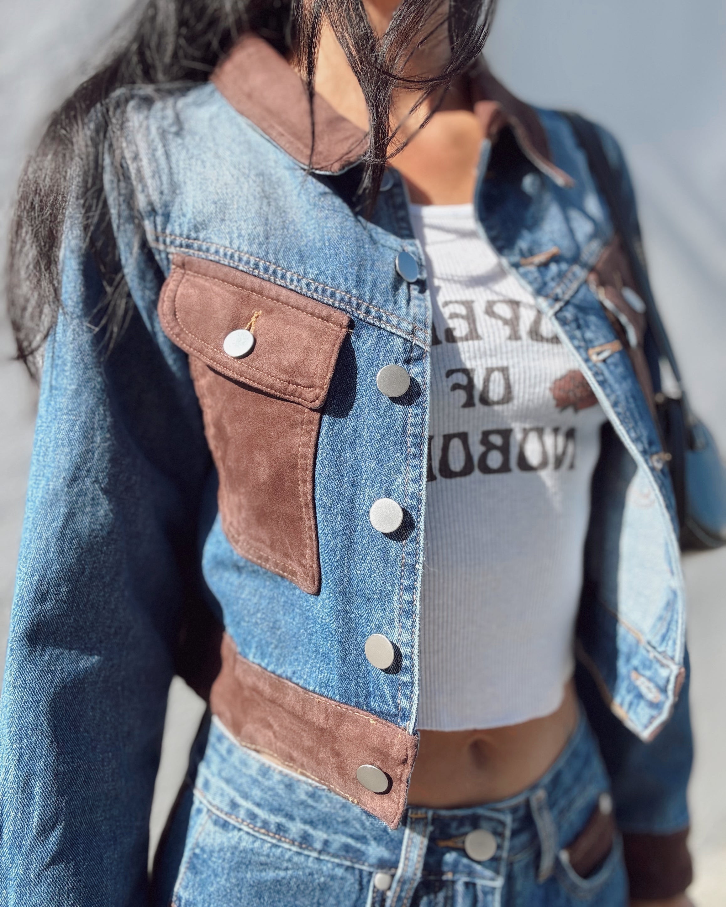 Suede Detail Denim Jacket