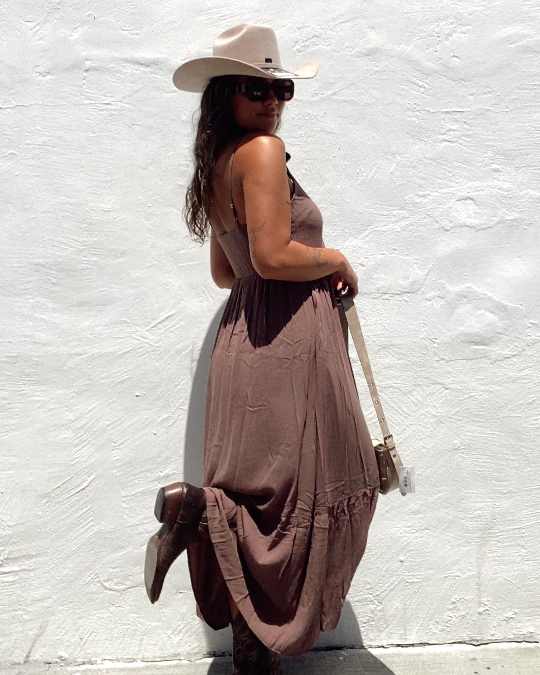 Lace Up Maxi Dress - Mocha