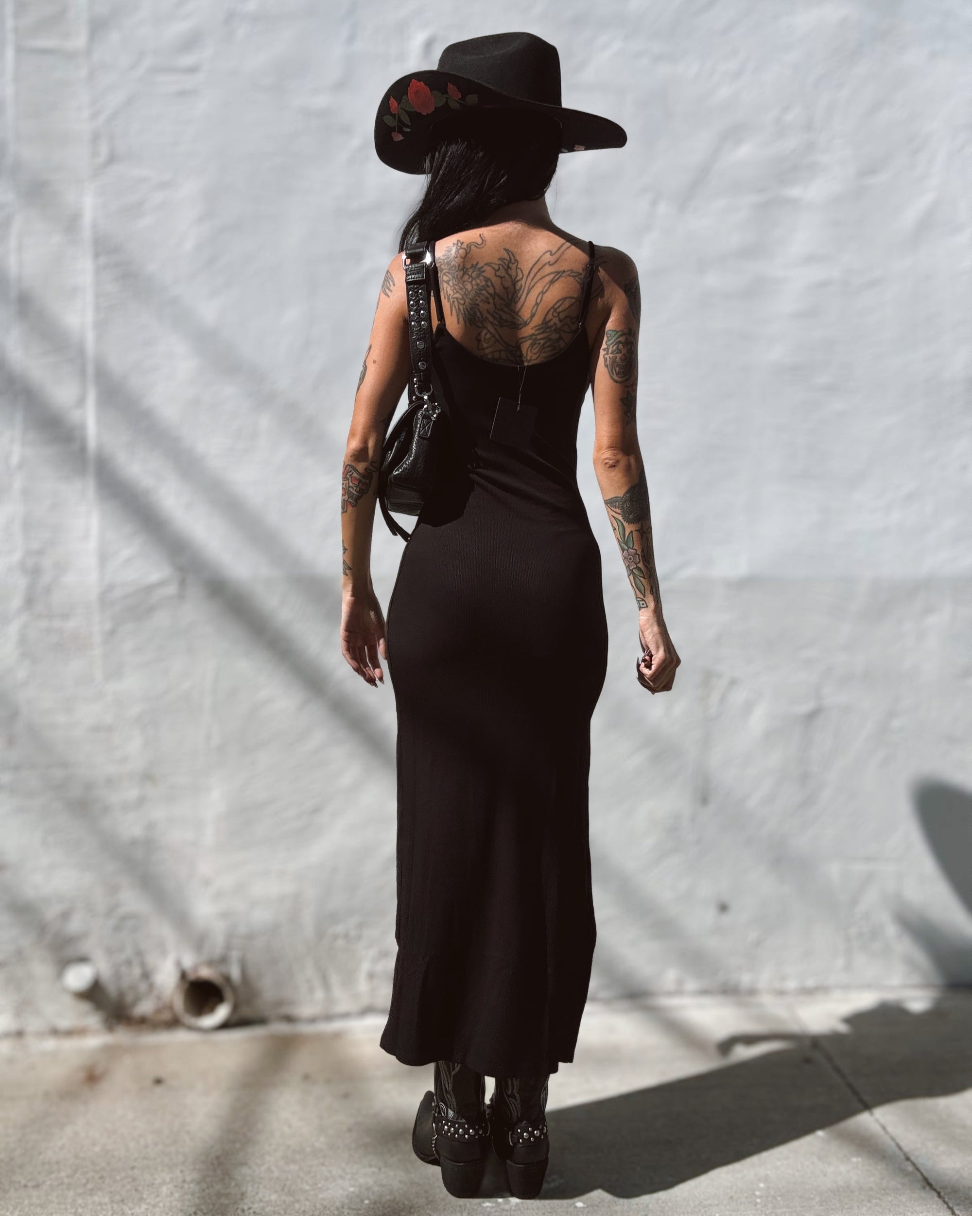 Ribbed Knit Maxi Dress - Black