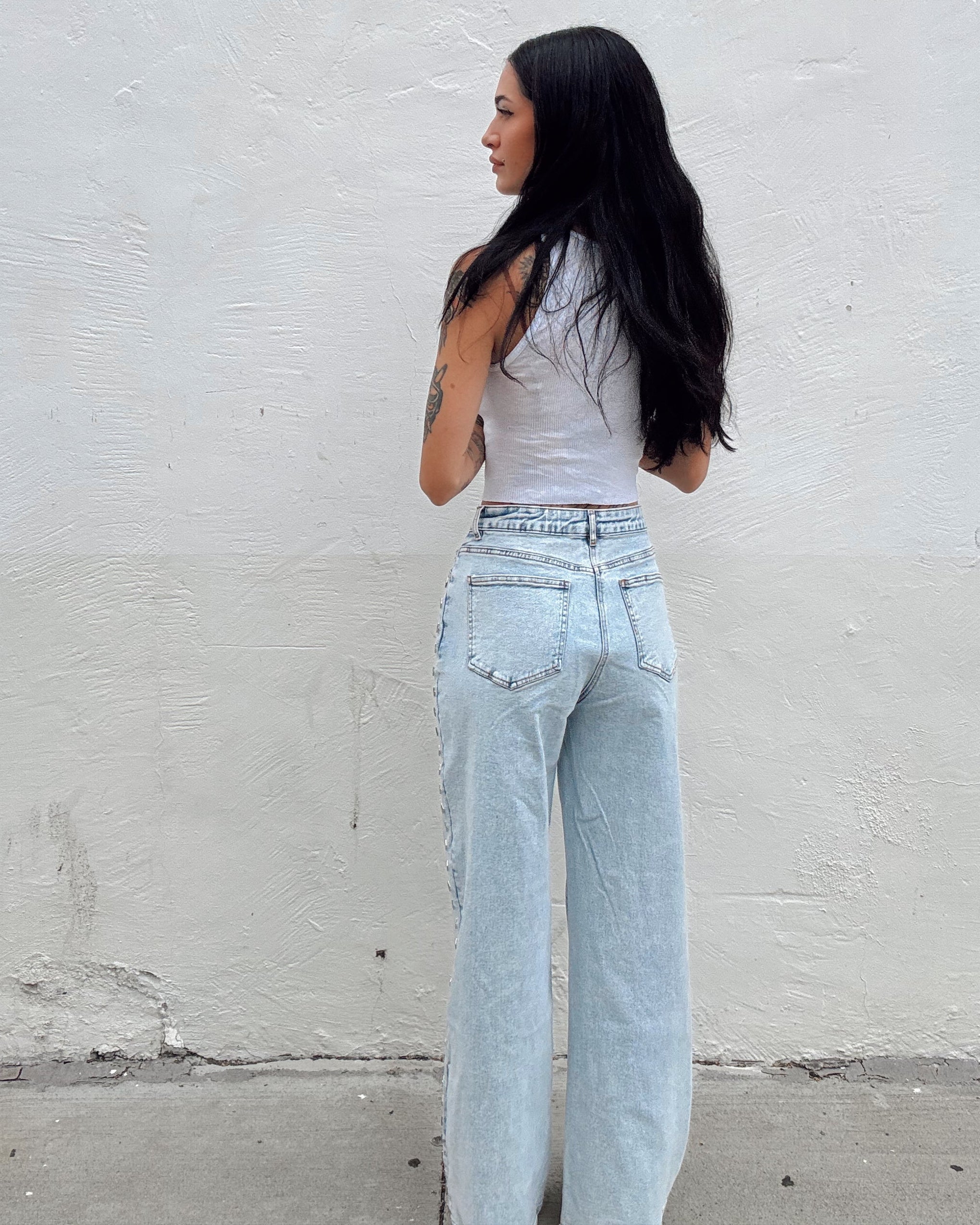 Western Diamond Studded Straight Leg