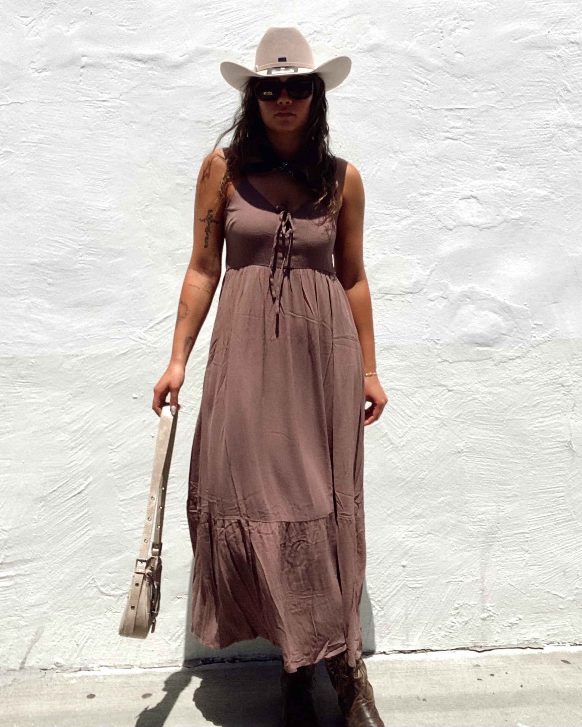 Lace Up Maxi Dress - Mocha