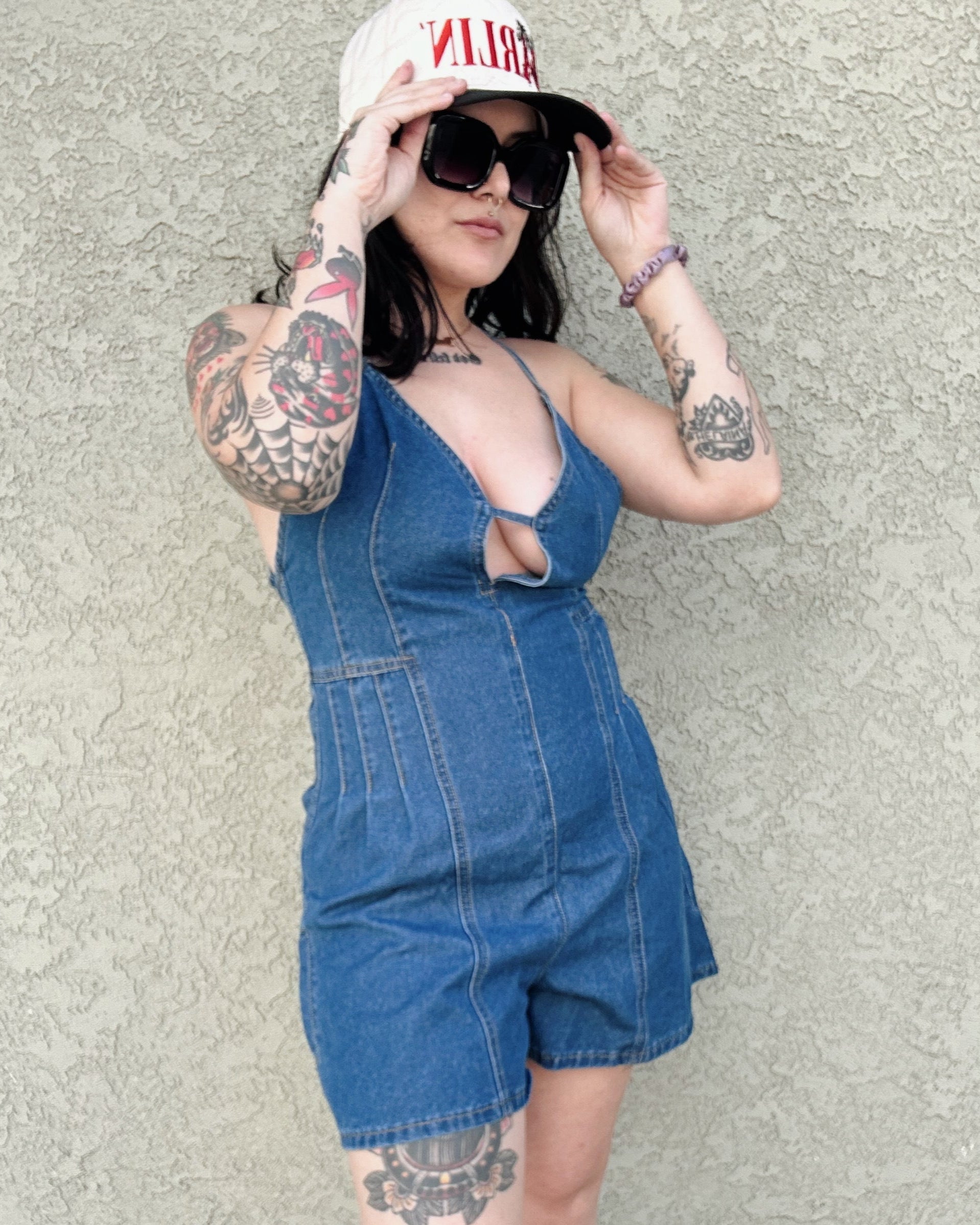 Denim Lace Up Romper