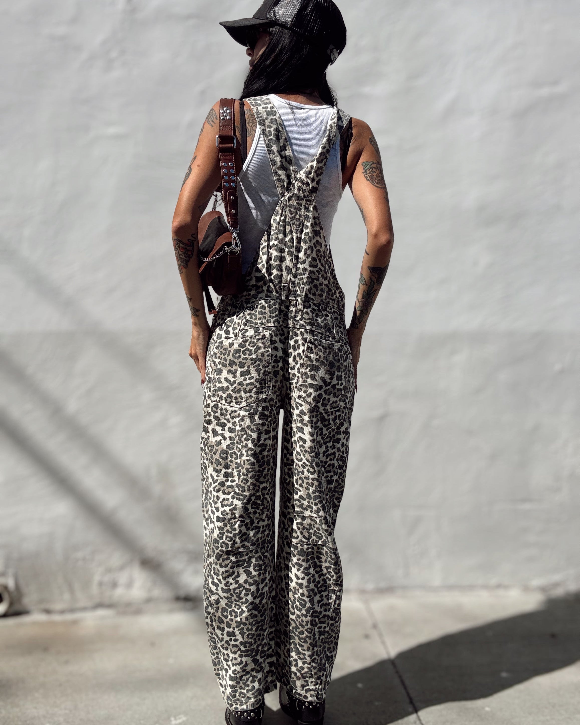 Denim Overalls - Leopard