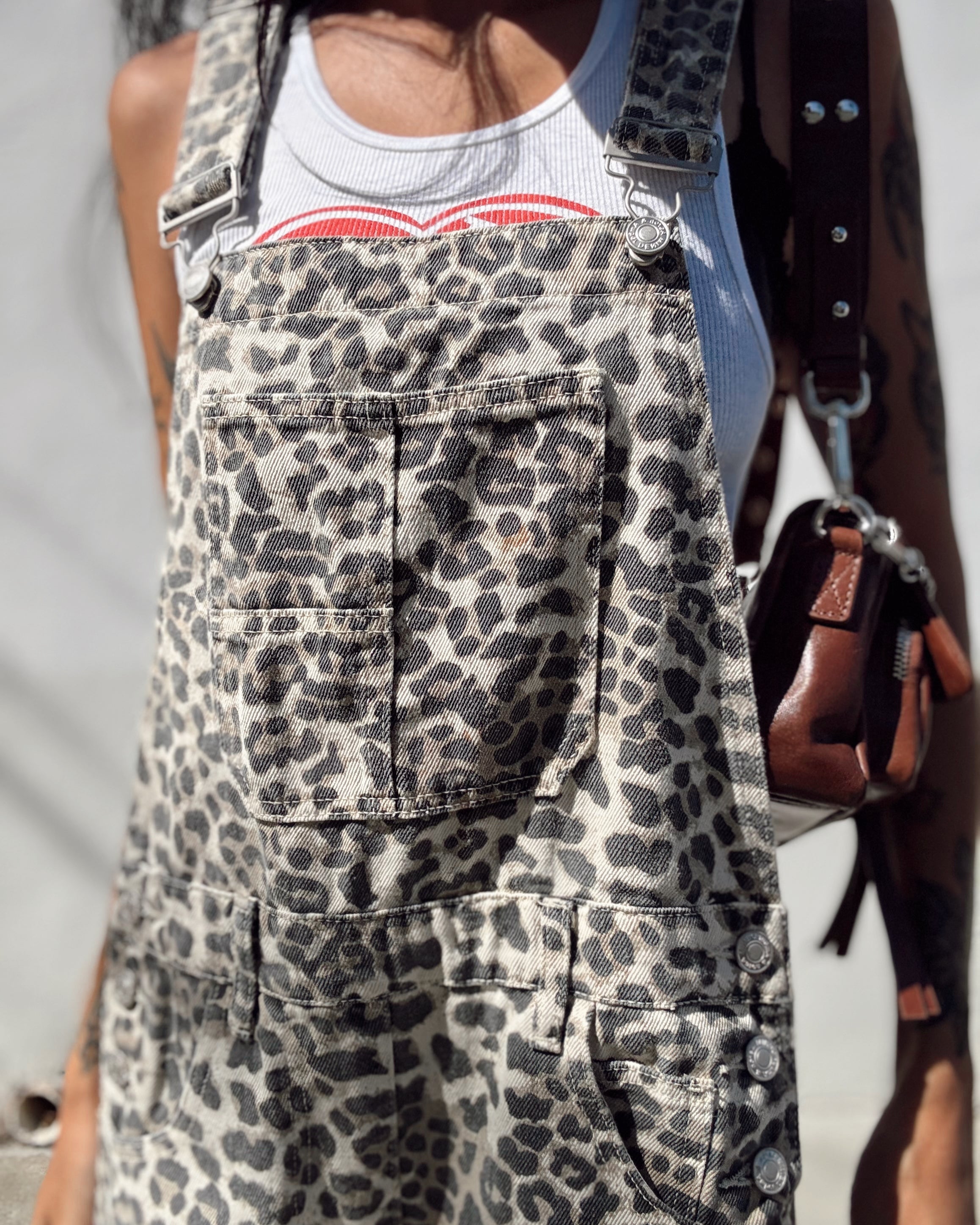 Denim Overalls - Leopard