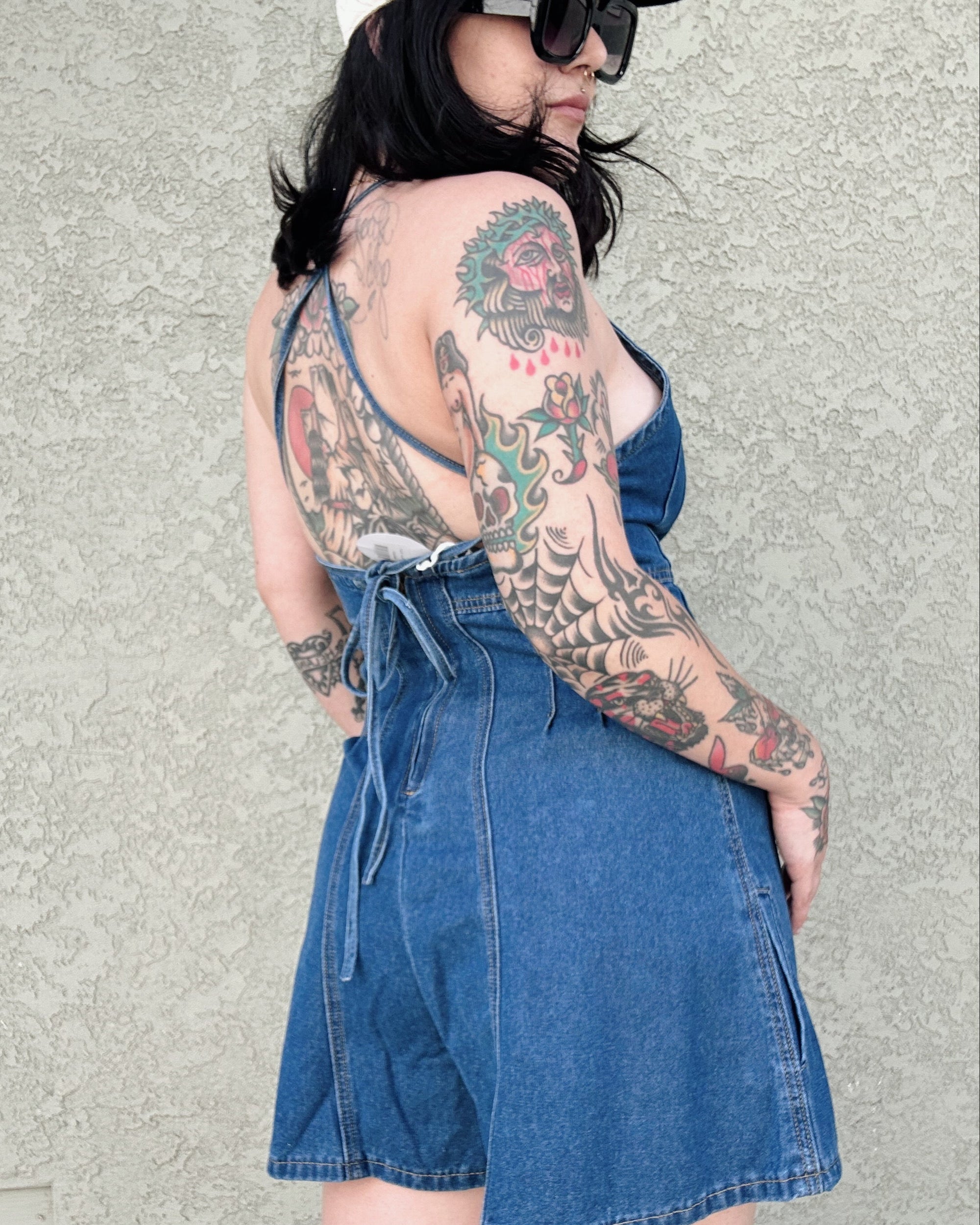 Denim Lace Up Romper